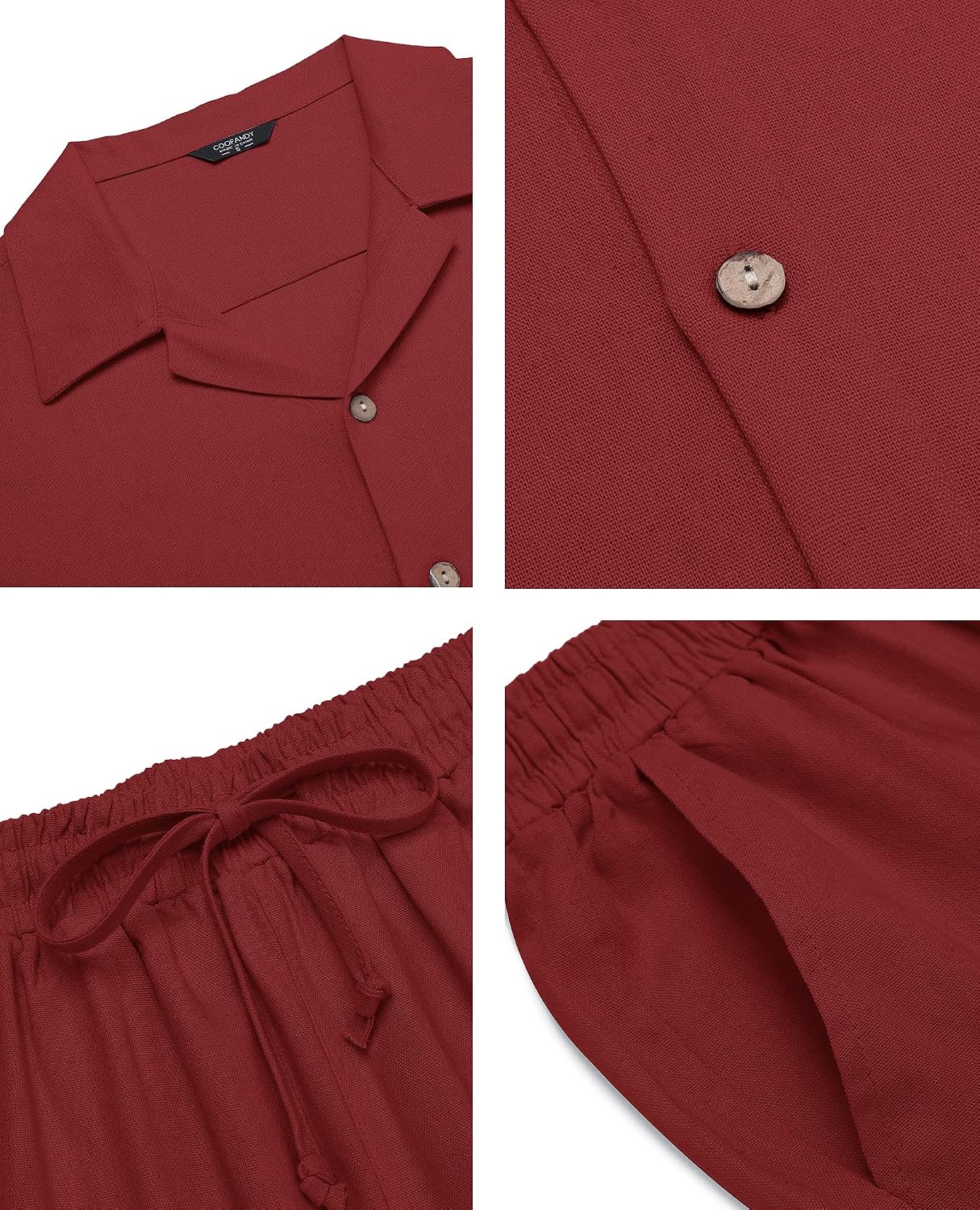 Detalle 1 de COOFANDY ZTJ008586 Men’s Linen-Blend Beach Set with Camp-Collar Shirt