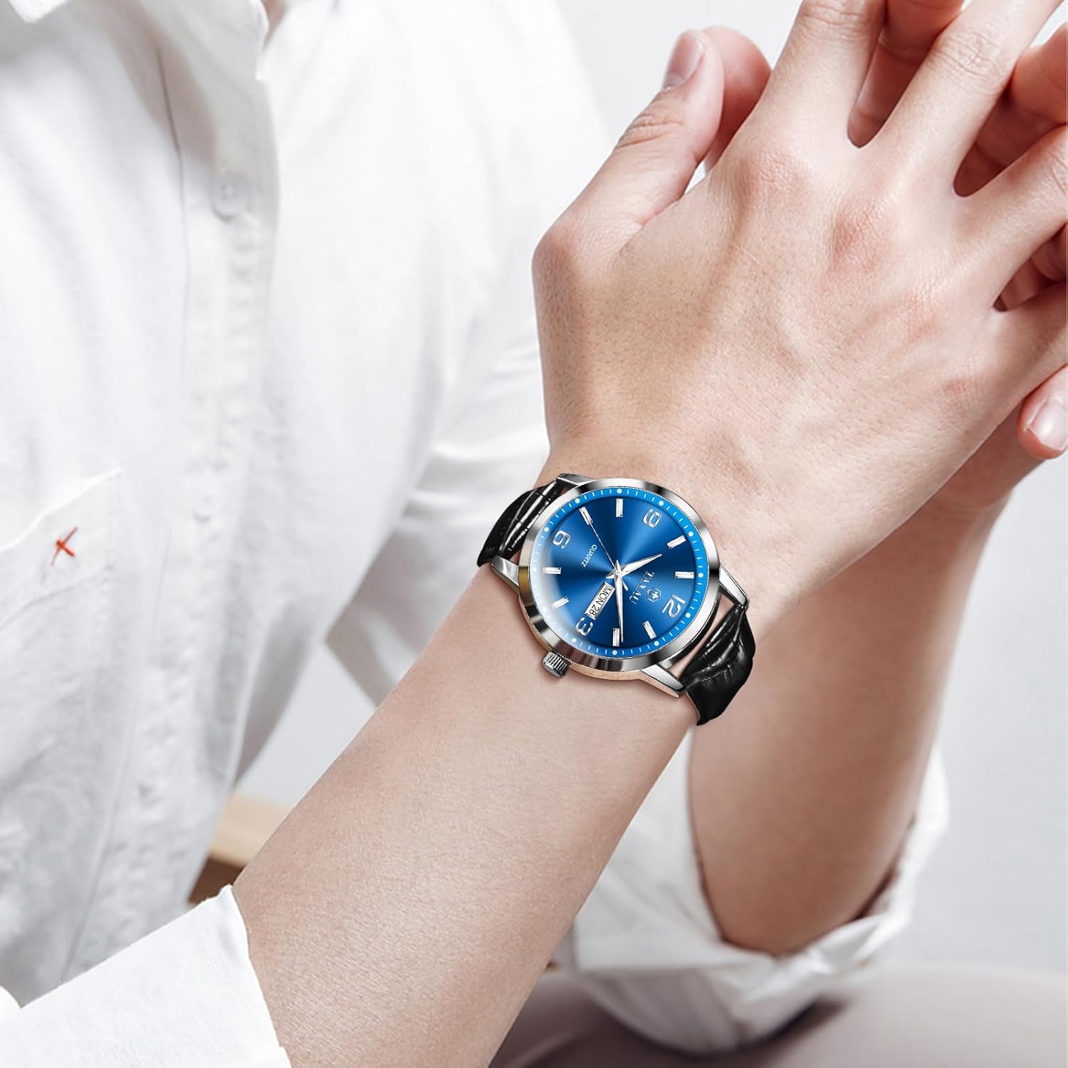 Detalle de Taxau Herren Armbanduhr Chronograph – Edelstahl, Quarz, wasserdicht und leuchtend