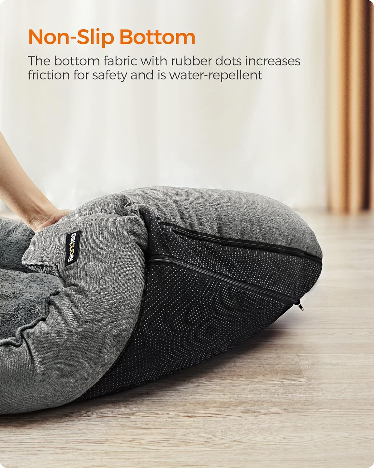Detalle de Feandrea Dog Bed Linen-Look Pet Bed Sofa with Raised Edges (Light Grey, M)