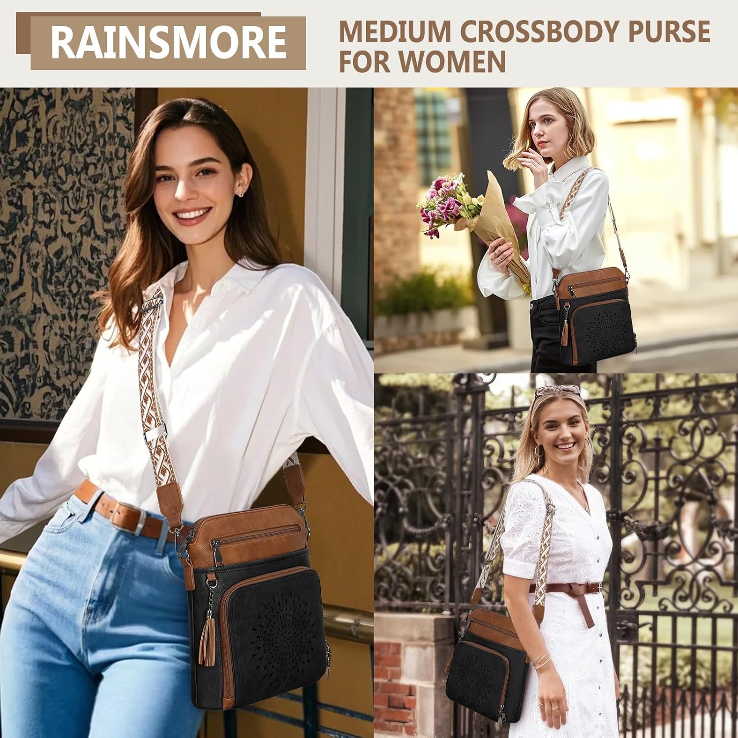 Detalle de RAINSMORE Cross Body Bag Women – Soft PU Leather, Spacious & Versatile