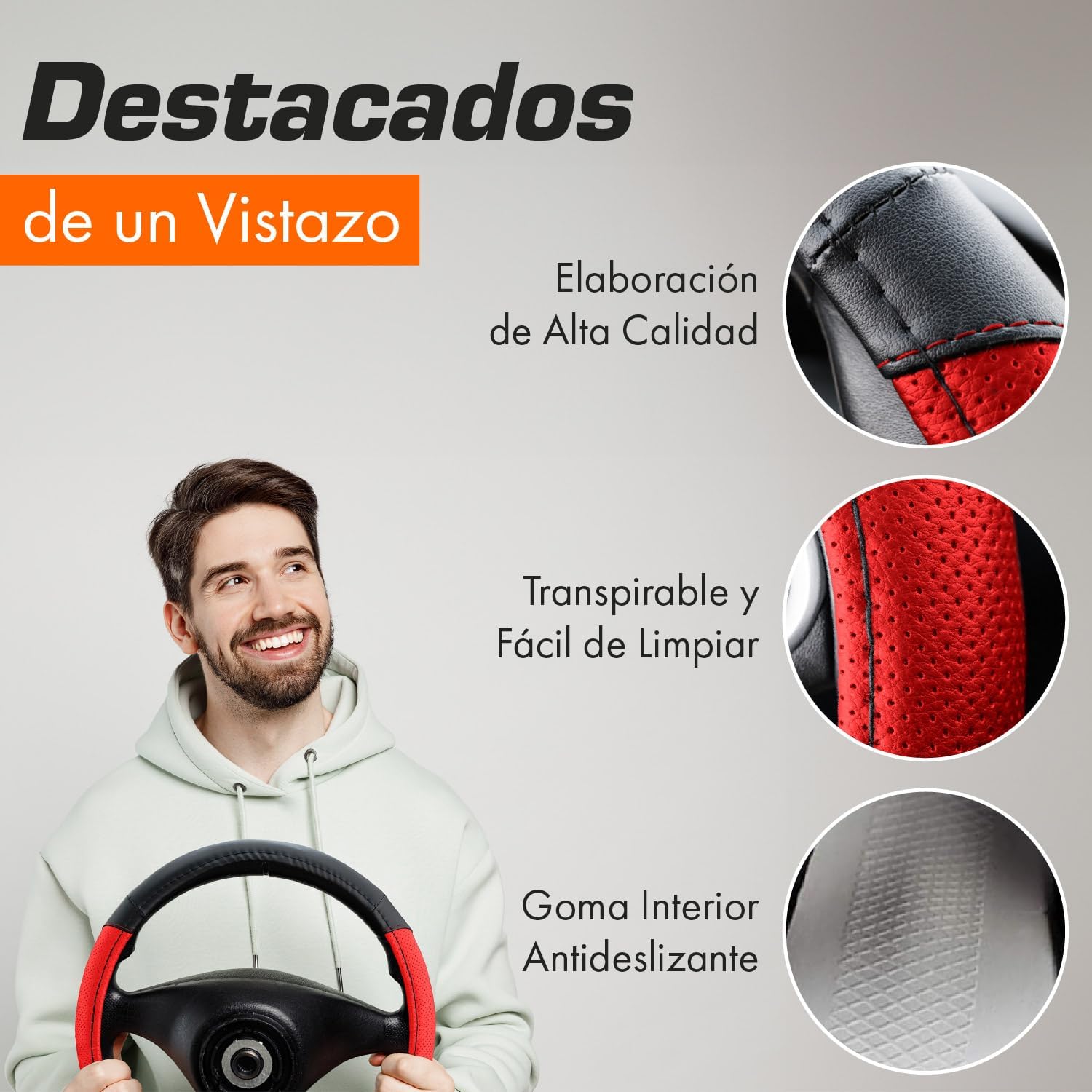 Detalle de Upgrade4cars Funda Volante 44-46 cm negro rojo