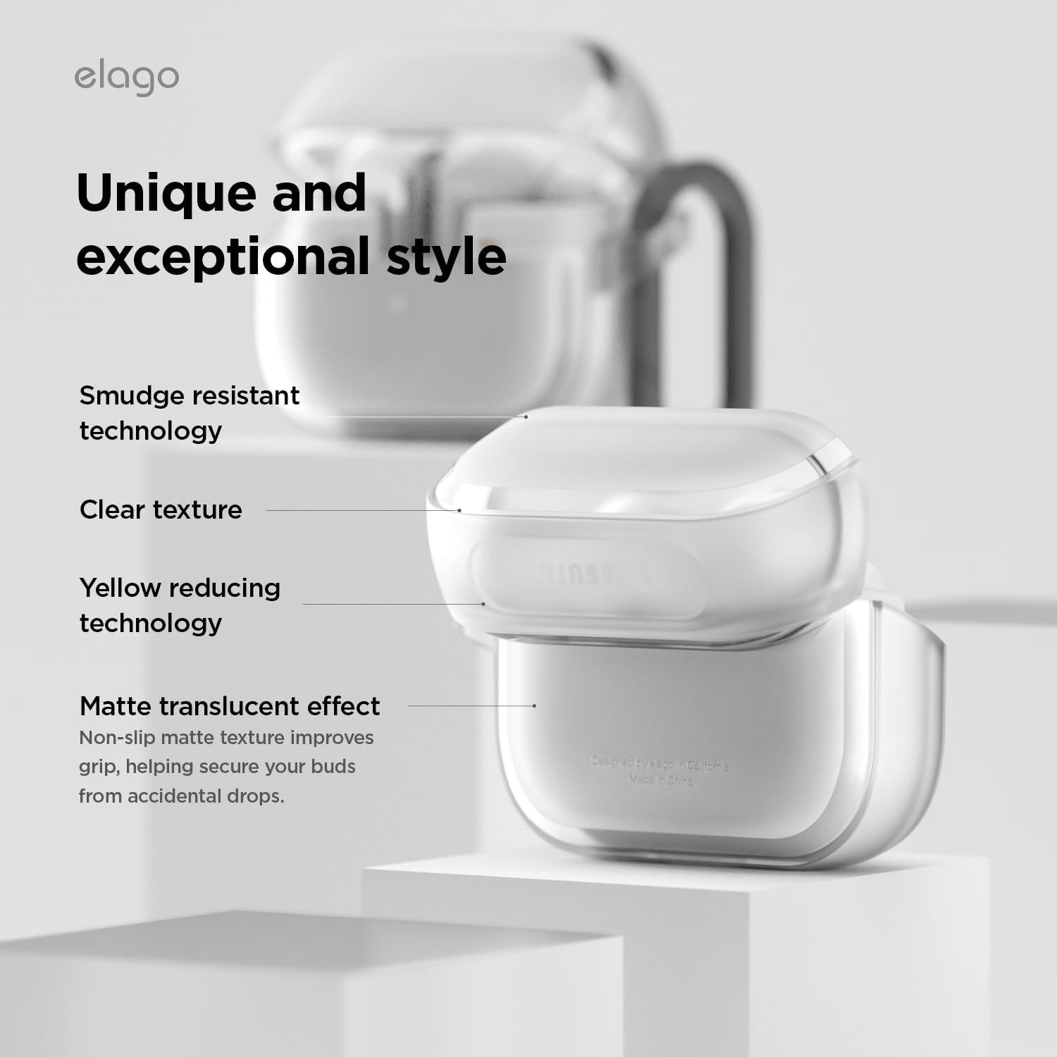 Thumbnail 2 de elago Coque EDC pour Samsung Galaxy Buds 3 & Buds 3 Pro – protection TPU, choc & accès charge sans fil (clair)