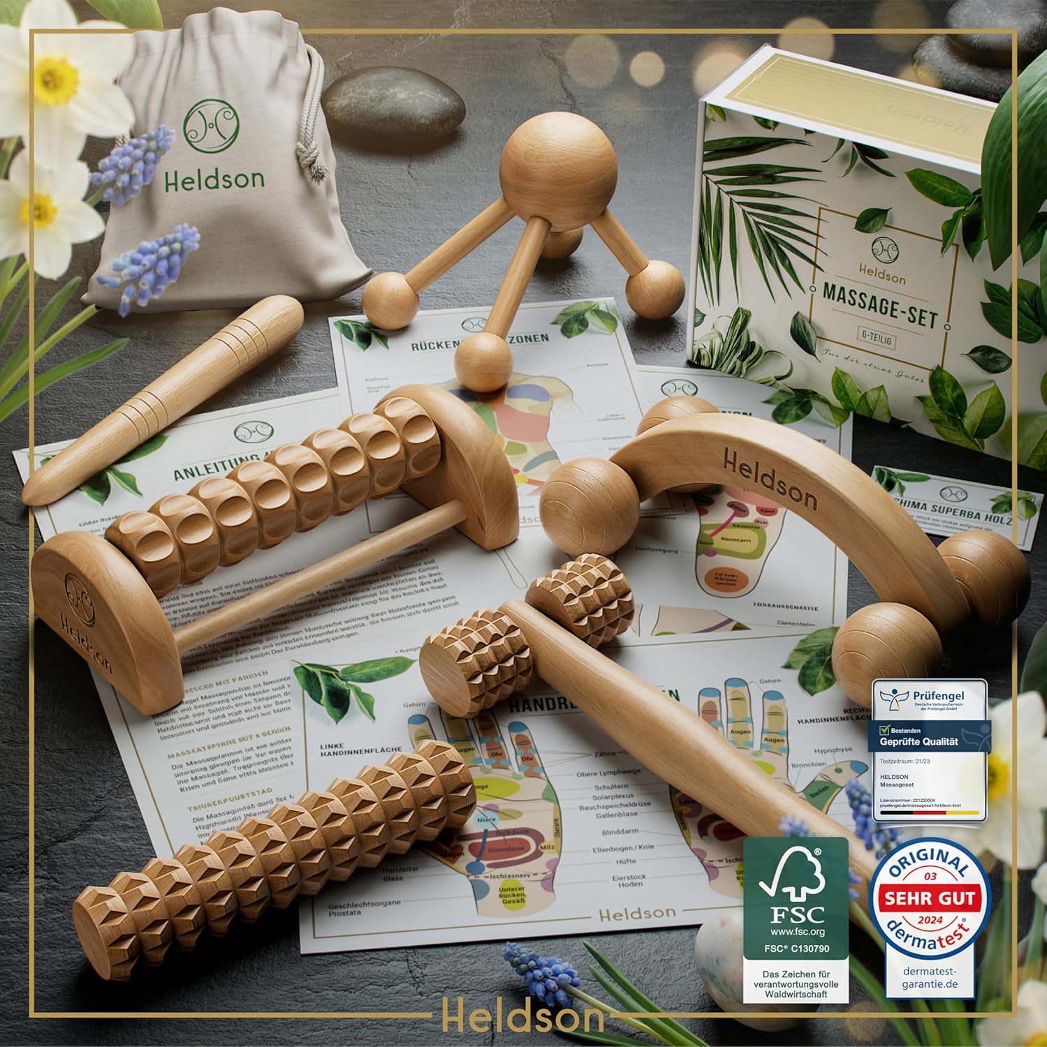 Detalle 2 de HELDSON Premium Massage Set Holz 6 Teile