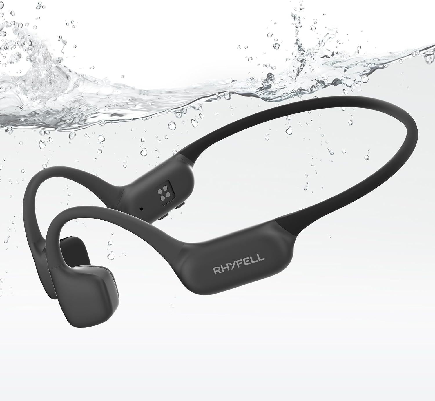 Detalle de Rhyfell Knochenschall-Schwimm-Kopfhörer mit IP68, 32‑GB MP3-Player & Bluetooth 6.0