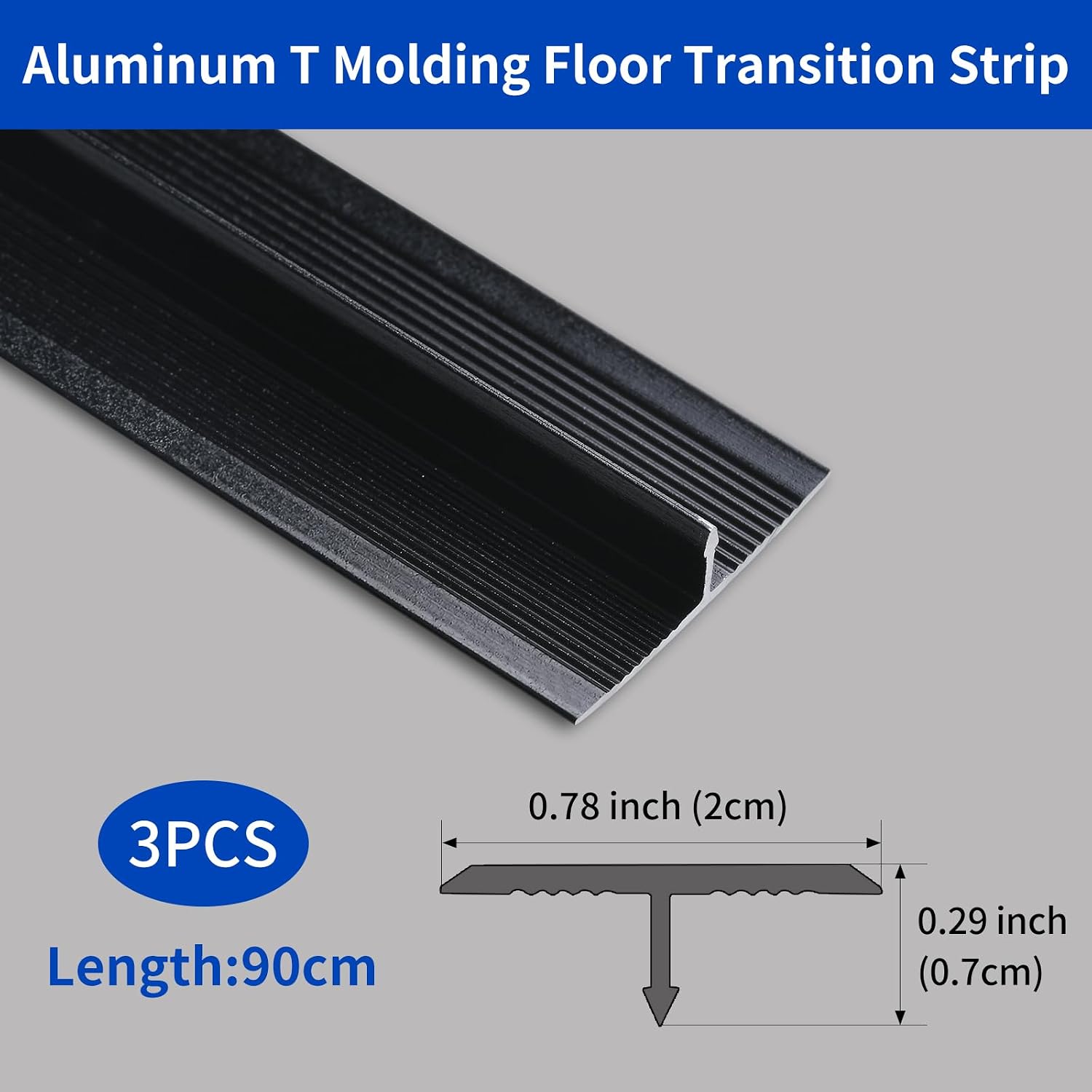 Detalle de Zayejod T Floor Strip Black Aluminium T-Moulding, 2cm Wide, 0.9m