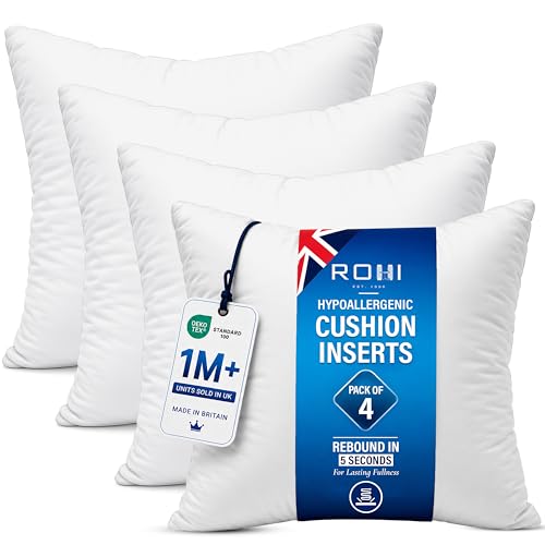 Detalle de Rohi Set of 4 Hypoallergenic Cushion Pads 45x45 cm (18x18 in) – White Polyester Squares