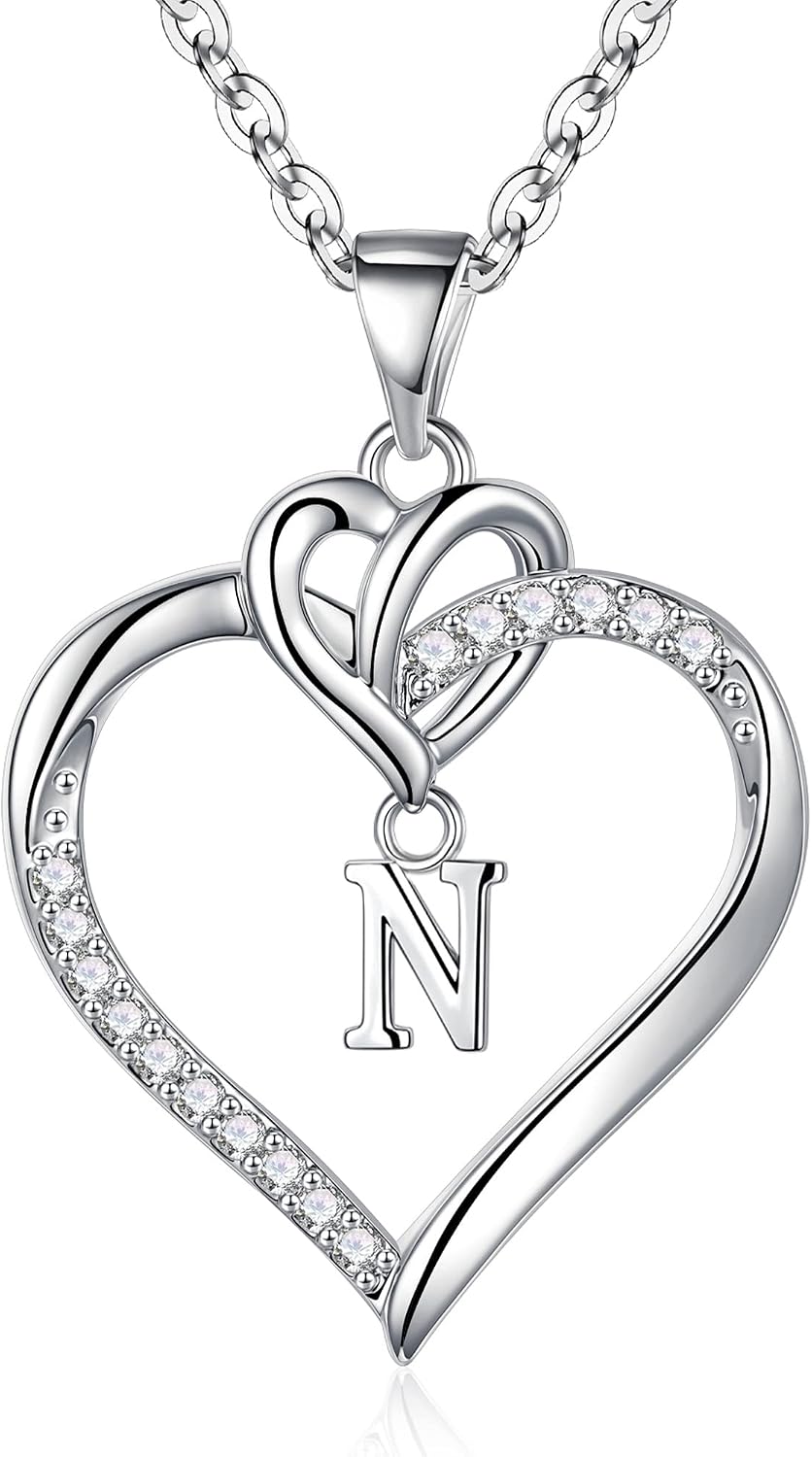 Thumbnail 6 de Collier initial cœur TINGN en plaqué or/or blanc 14 carats avec pendentif zircone