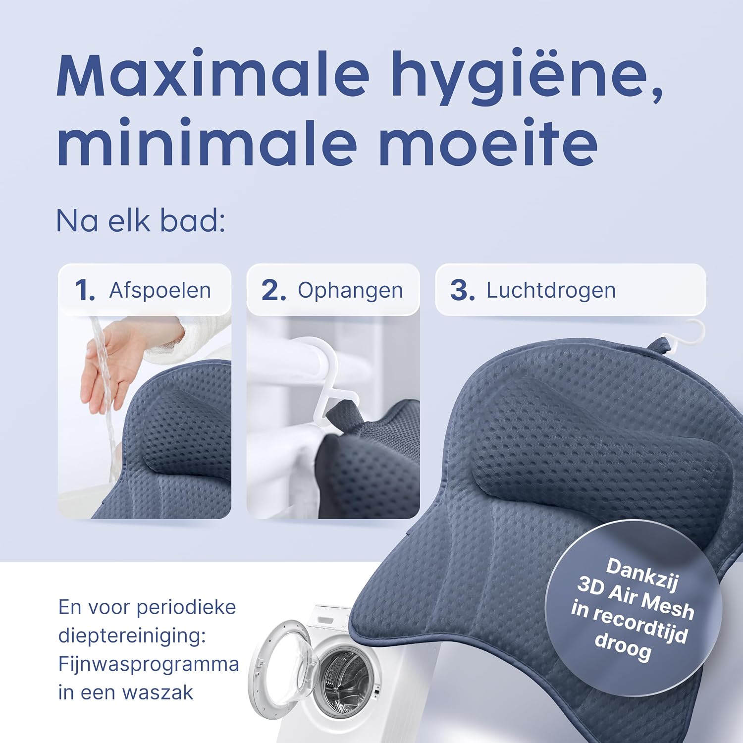 Detalle de Vesta+ BK-L-DB badkussen XXL, nachtblauw, 6 zuignappen en 3D-mesh