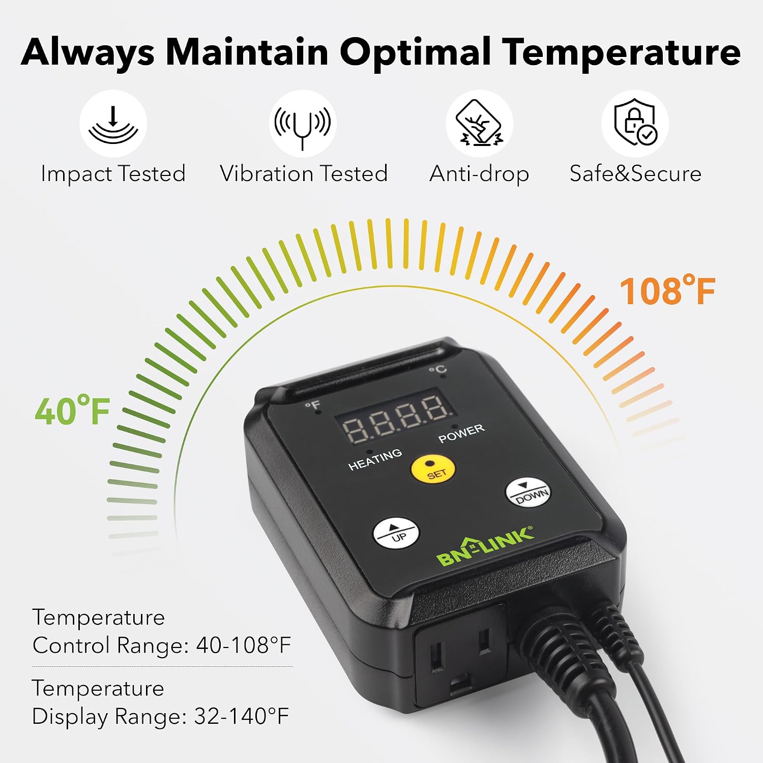 Detalle de BN-LINK T7(H) Digital Thermostat Controller, 40–108°F, 1,000W