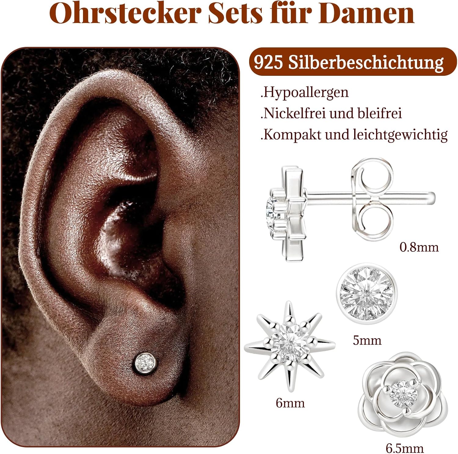 Thumbnail 3 de jagosen Ohrstecker Set 3 Paar Silber 925