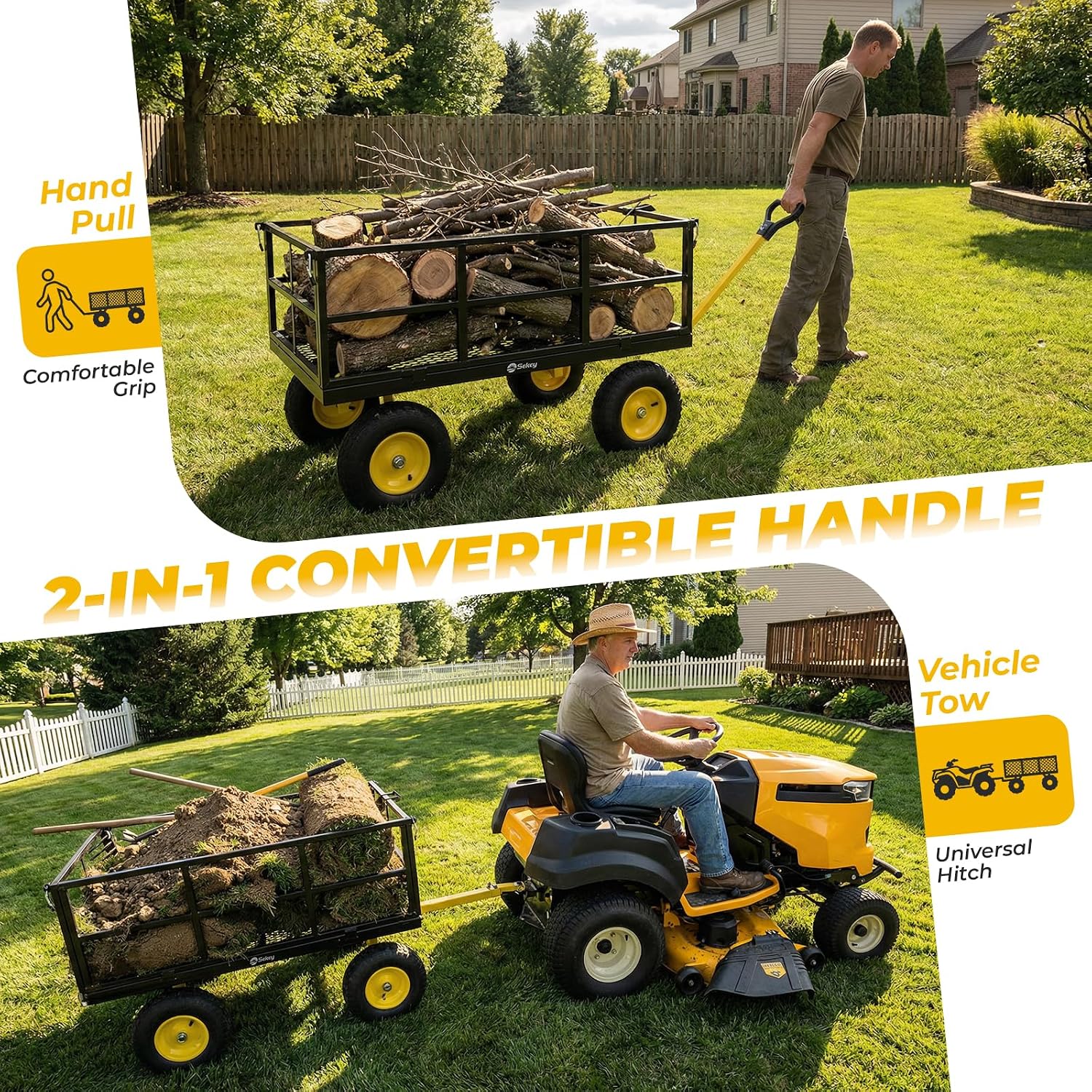 Detalle 2 de Sekey GW18 Steel Garden Cart, 12 Cu Ft, 1,600 lb Capacity, 13-Inch Tires