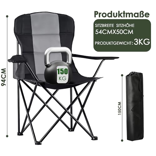 Detalle 2 de Foumteex Campingstuhl Faltbar Overgröße – 150 kg Traglast, Getränkehalter, Klappstuhl für Outdoor und Angel