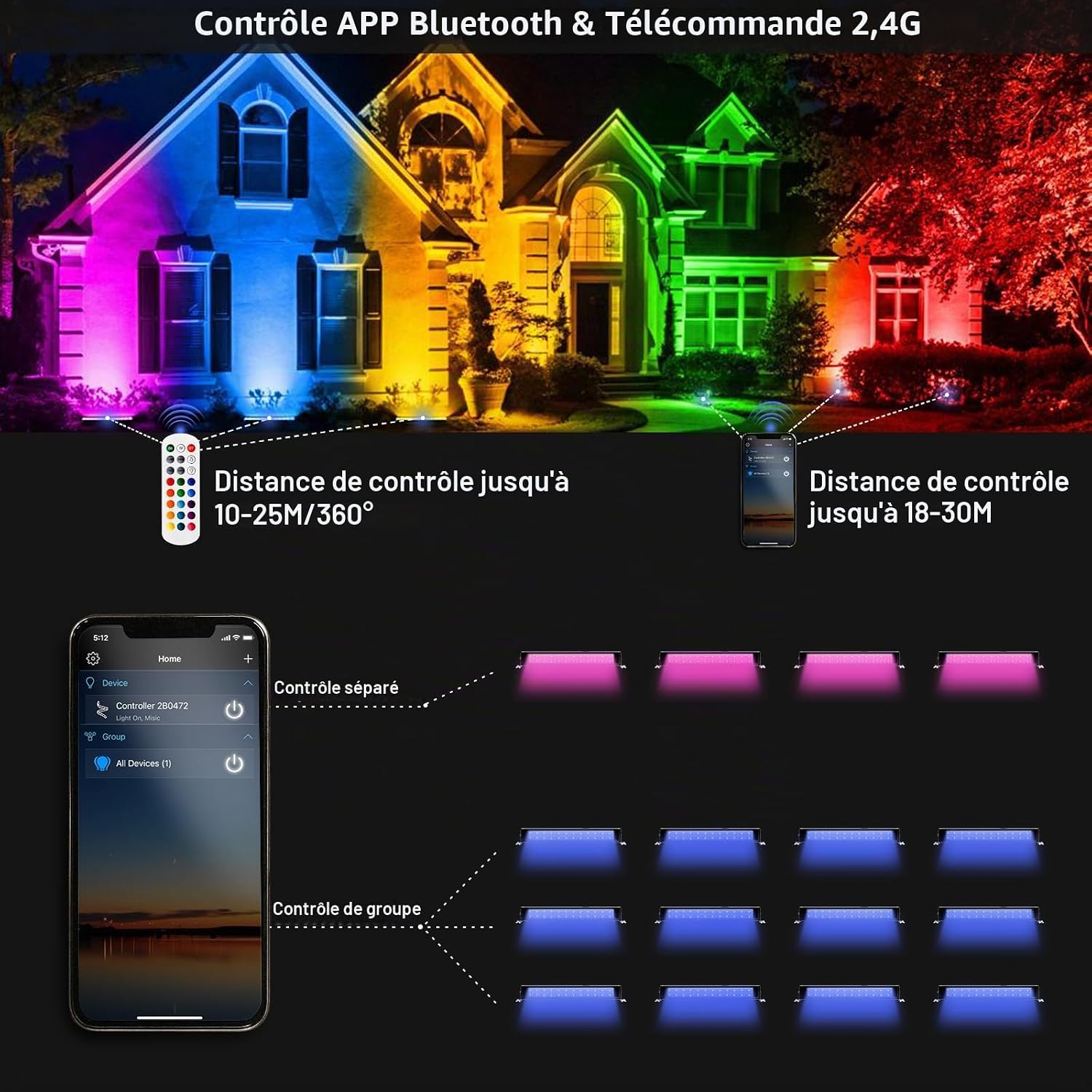 Detalle de Indmird CHX-FL-C-50W RGB-buitenschijnwerper van 50 W met appbediening