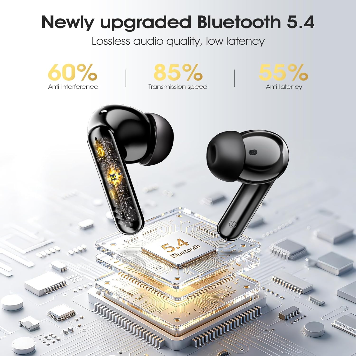 Thumbnail 3 de Wireless Earbuds (Bluetooth 5.4) with 4 Noise Cancelling Mic, 46H Battery, IPX7 Earphones for Android & iOS — Black