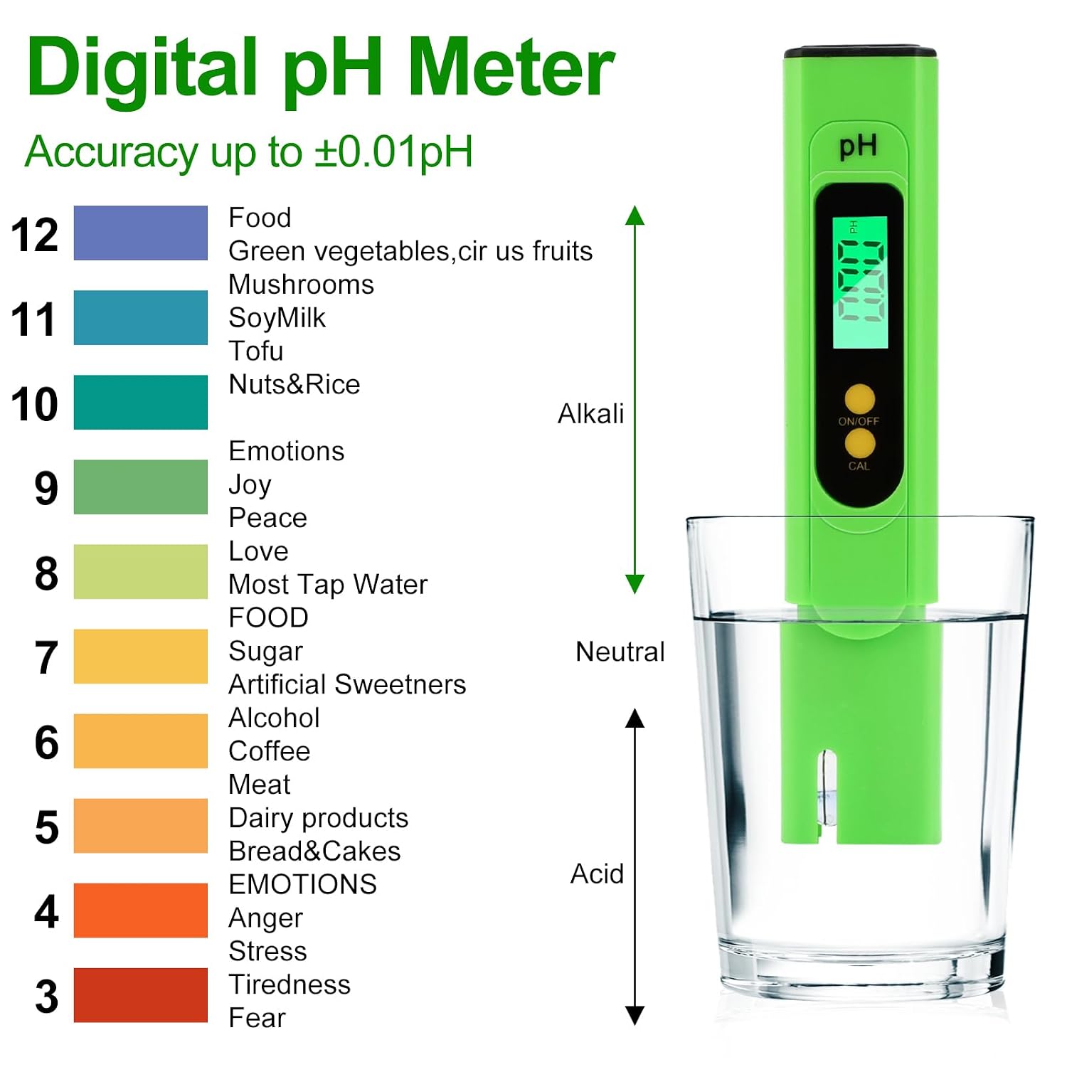 Thumbnail 2 de Aideepen Vert pH-meter voor water met 0,01 pH-resolutie en verlicht lcd