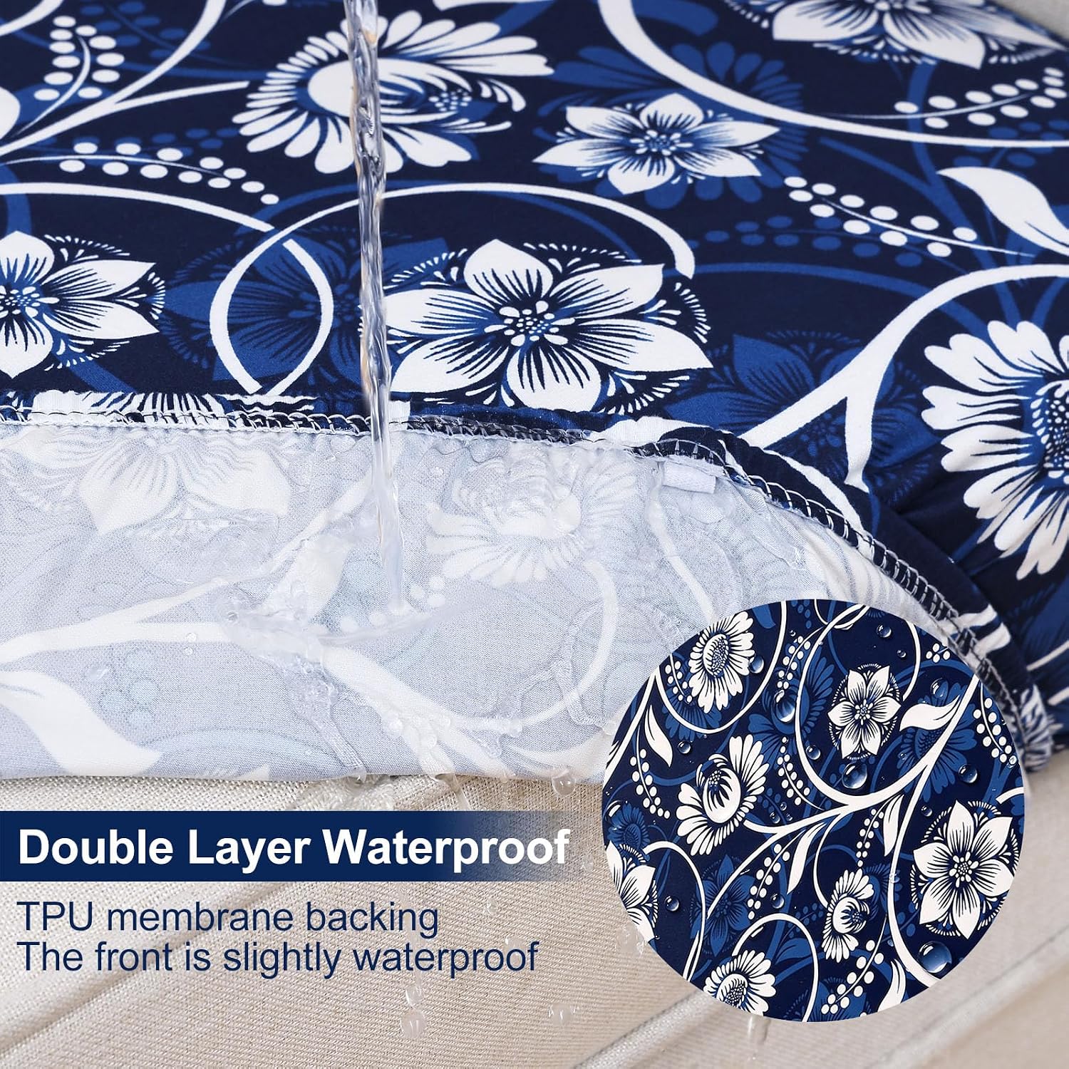 Detalle de Smiry HWZDT004 Stretch Patio Cushion Covers, Navy Floral, Waterproof, 4-Piece
