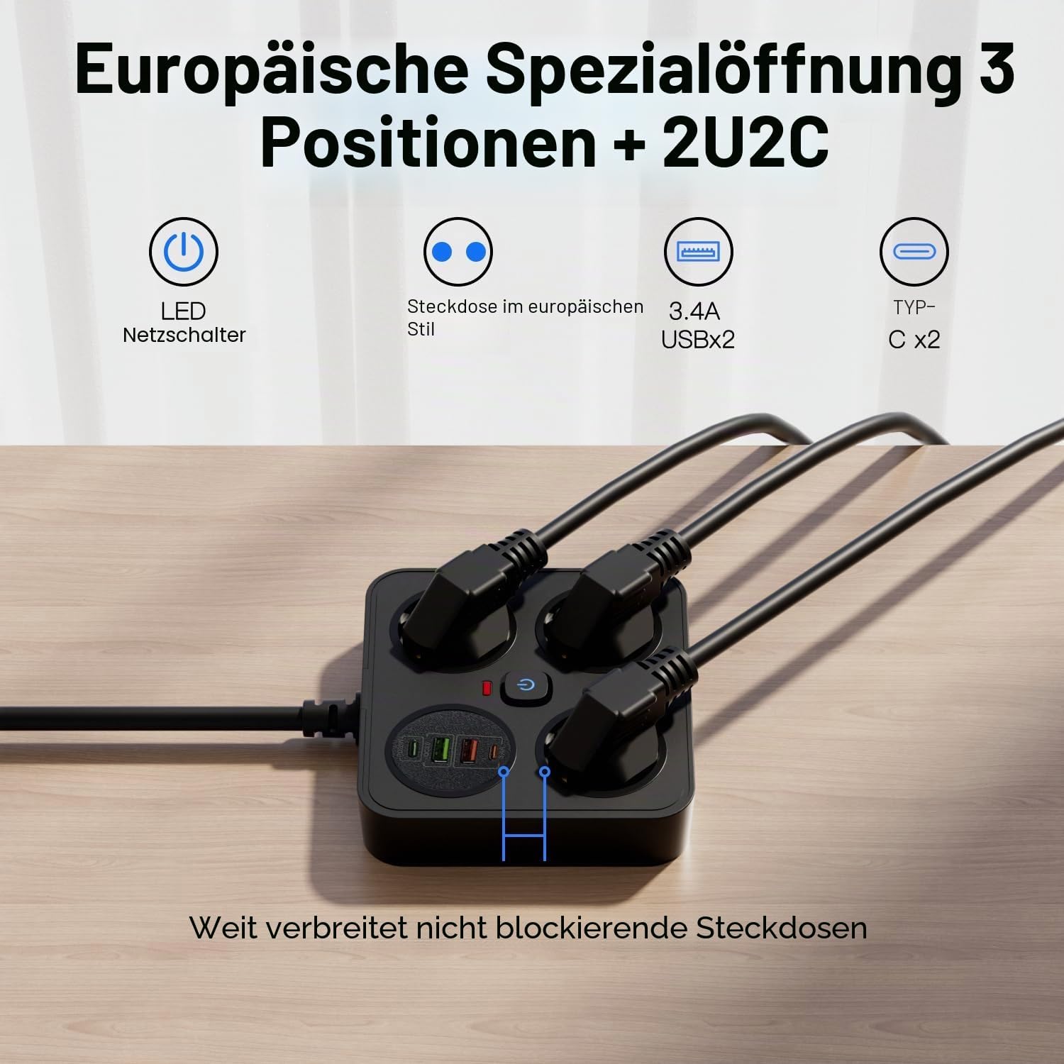 Thumbnail 1 de BOCHLION Steckdosenleiste mit 4 USB-Anschlüssen, Überspannungsschutz und 1,8 m Kabel