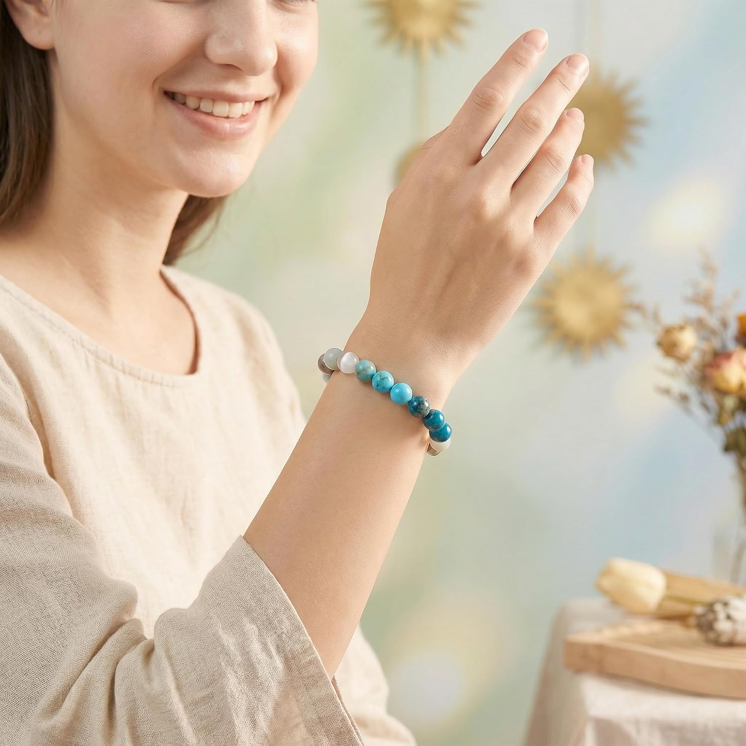 Detalle 2 de Bivei Armband Stärkendes Kristall Heilungsarmband 8MM – Dehnbares Elastisches Perlenarmband für Damen & Herren