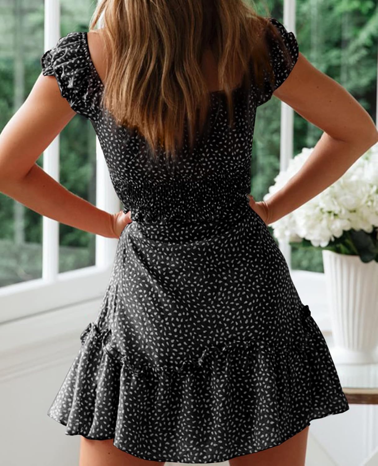 Thumbnail 2 de Yobecho Womens Summer Ruffle Sleeve Sweetheart Printed Mini Dress