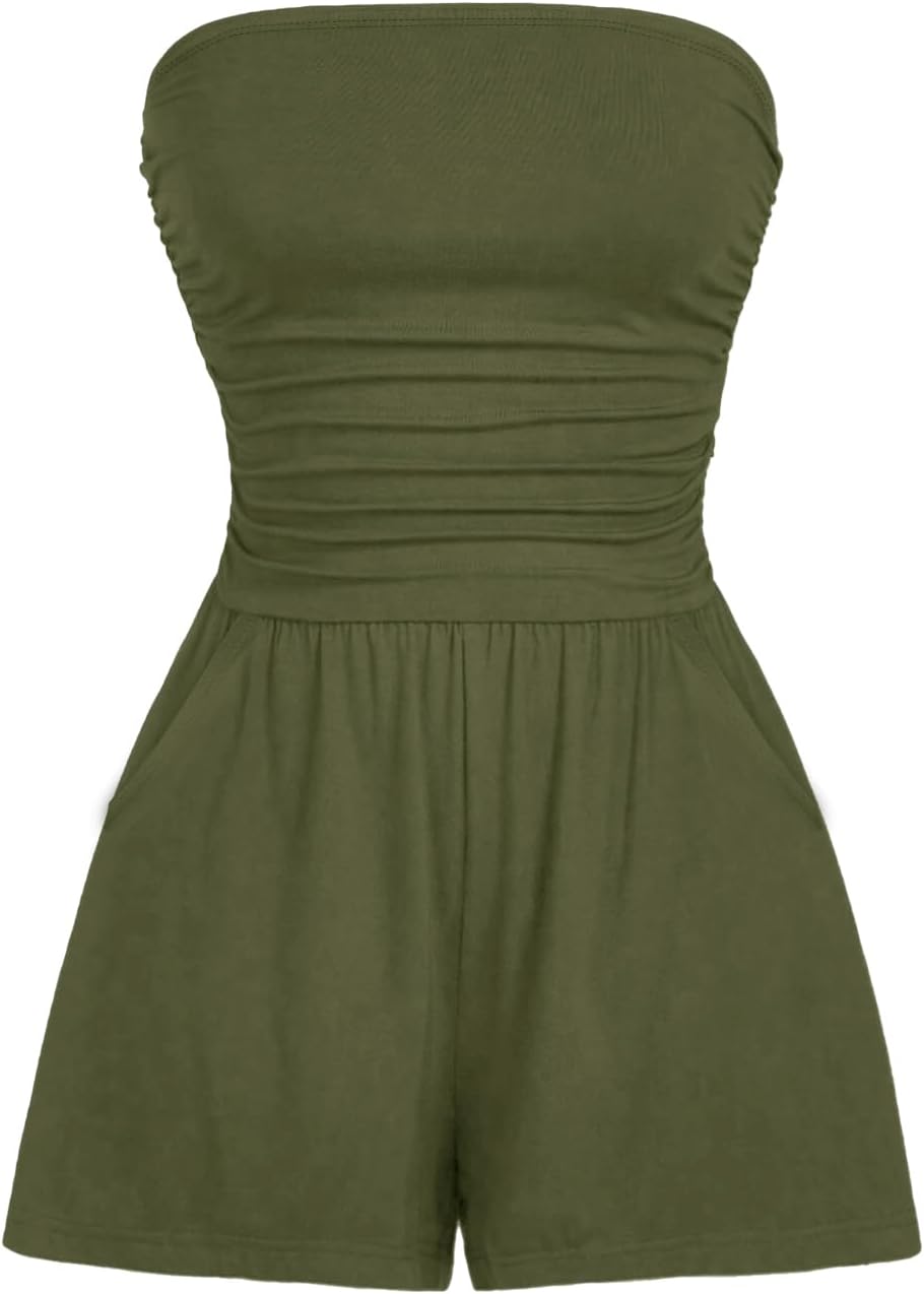 Thumbnail 6 de AUXDIO Women Summer Casual Strapless Romper - Sleeveless Off Shoulder Short Jumpsuit
