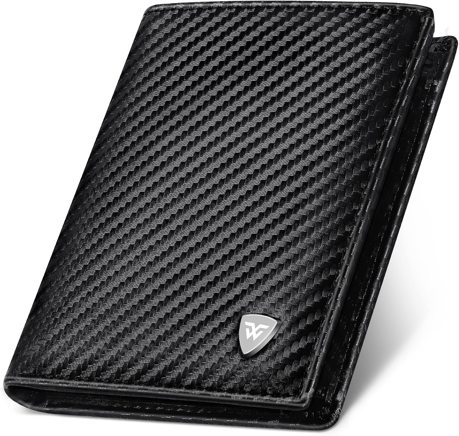 Portafoglio trifold RFID da uomo in fibra di carbonio con 11 scomparti e chiusura a zip
