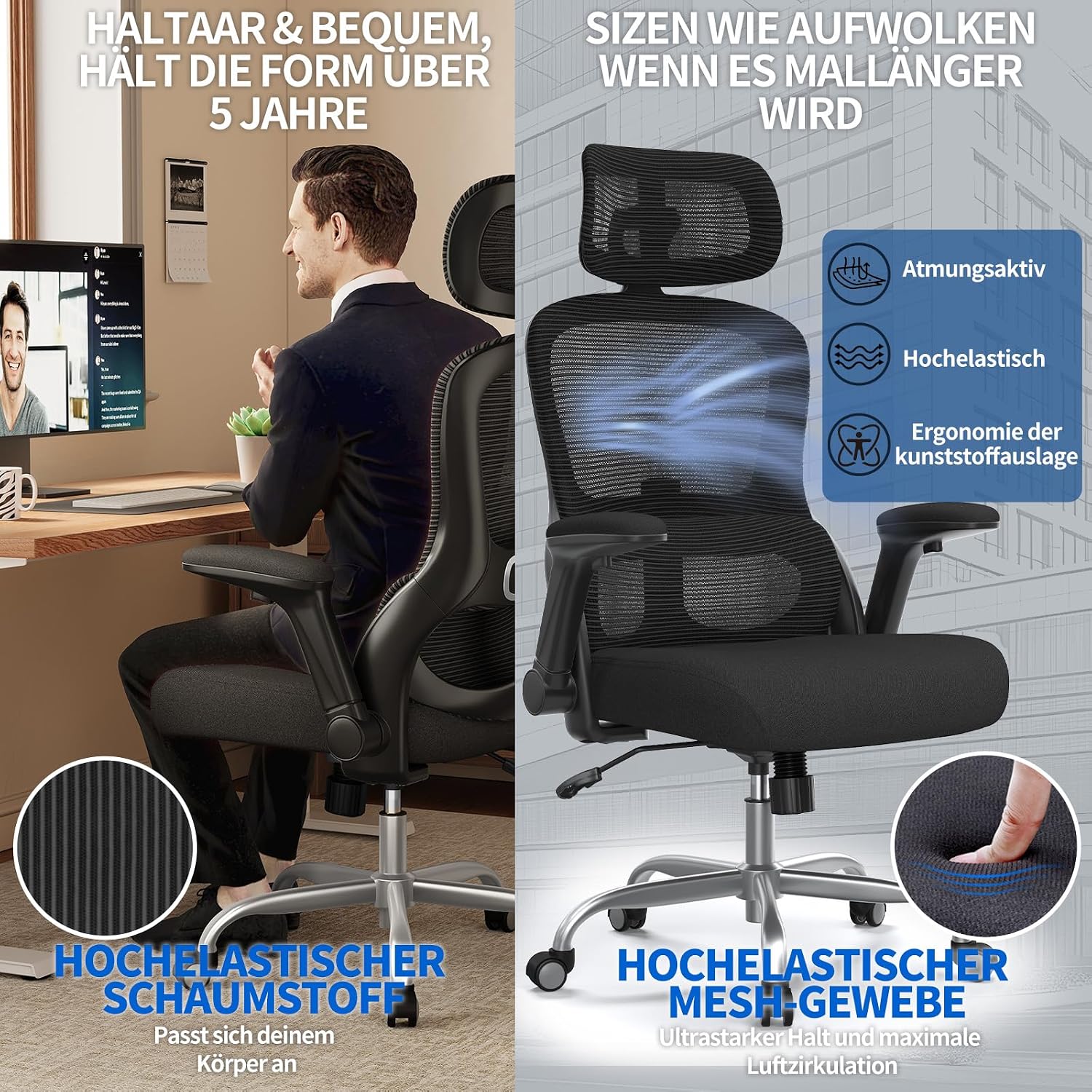 Thumbnail 6 de TRALT Bürostuhl Ergonomisch 150 kg 💺