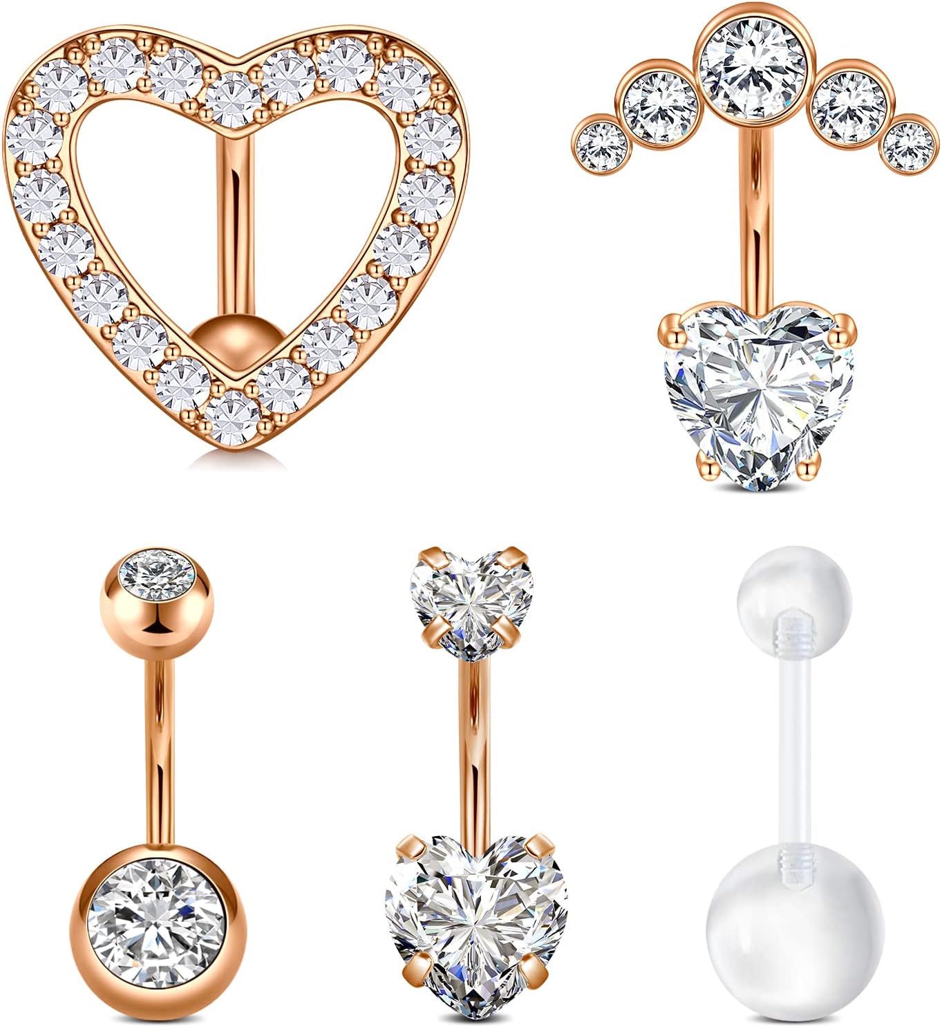 Detalle de WillTen 14G Bauchnabelpiercing Set – 3 verschiedene Designs (6–10 mm) aus 316L Edelstahl mit CZ