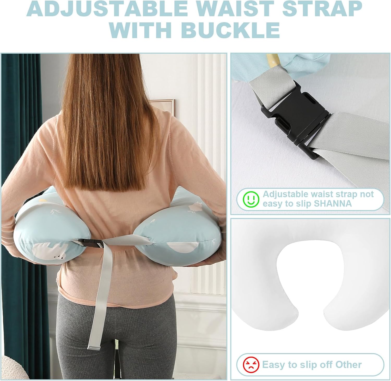 Thumbnail 4 de SHANNA Stillkissen XXL – Multifunktionales Nursing Pillow mit verstellbarem Taillengurt, Weißer Bär, 65 × 55 × 12 cm