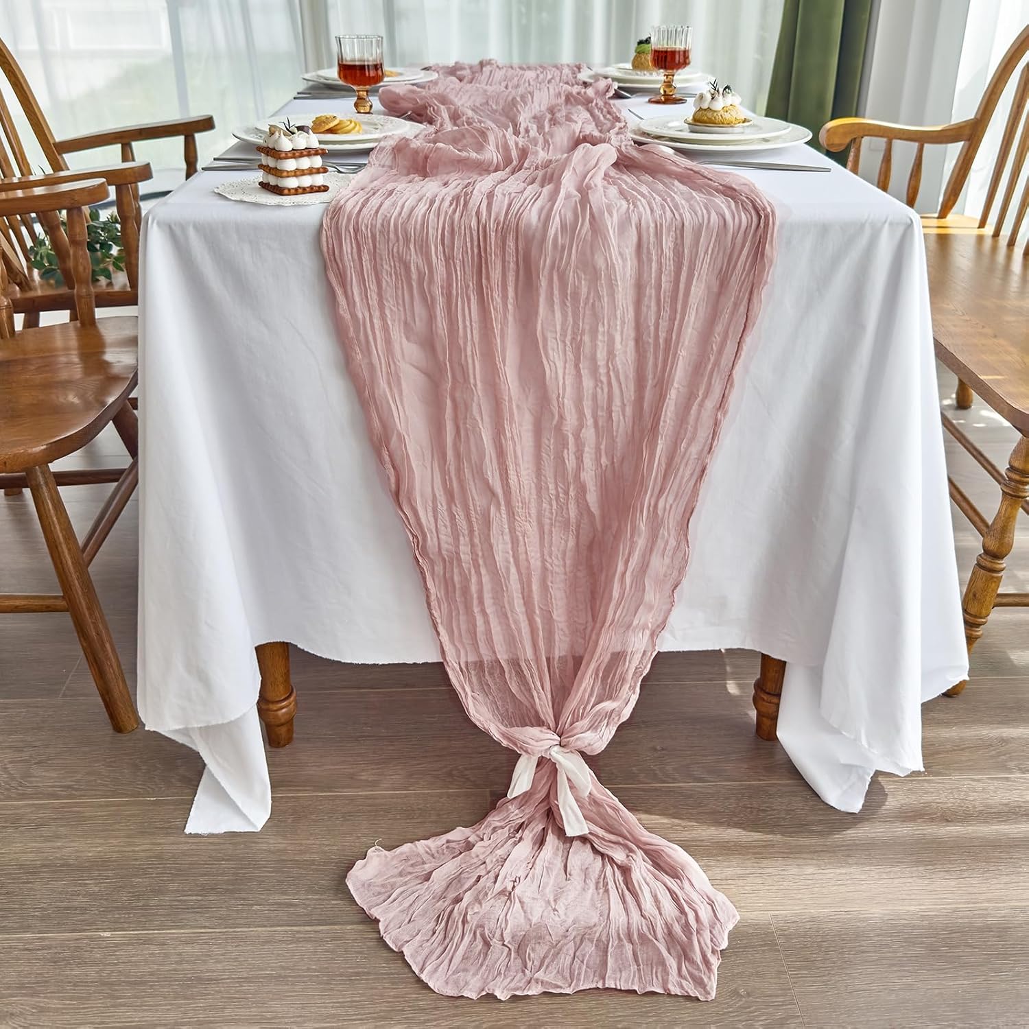 Detalle 1 de IVAPUPU 10ft Cheesecloth Table Runner ๐