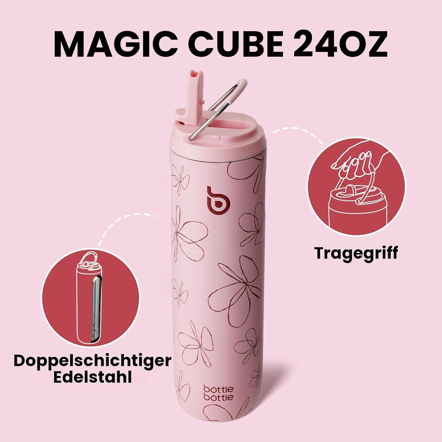 Detalle de BOTTLE BOTTLE Isolierte Edelstahl-Trinkflasche 750 ml mit Strohhalm, Deckel & Griff