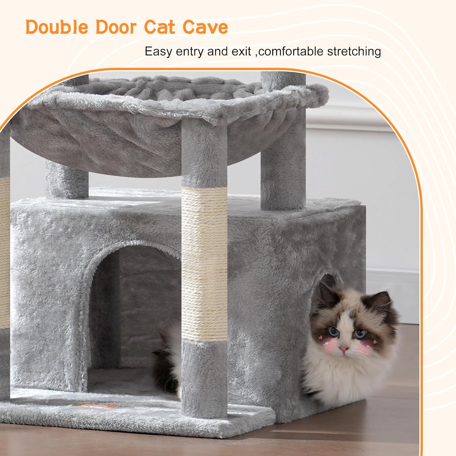 Thumbnail 3 de Heybly Cat Tree HCT008SW – 80cm kitten tower with large soft basket, hidden cave bed & 6 scratching posts