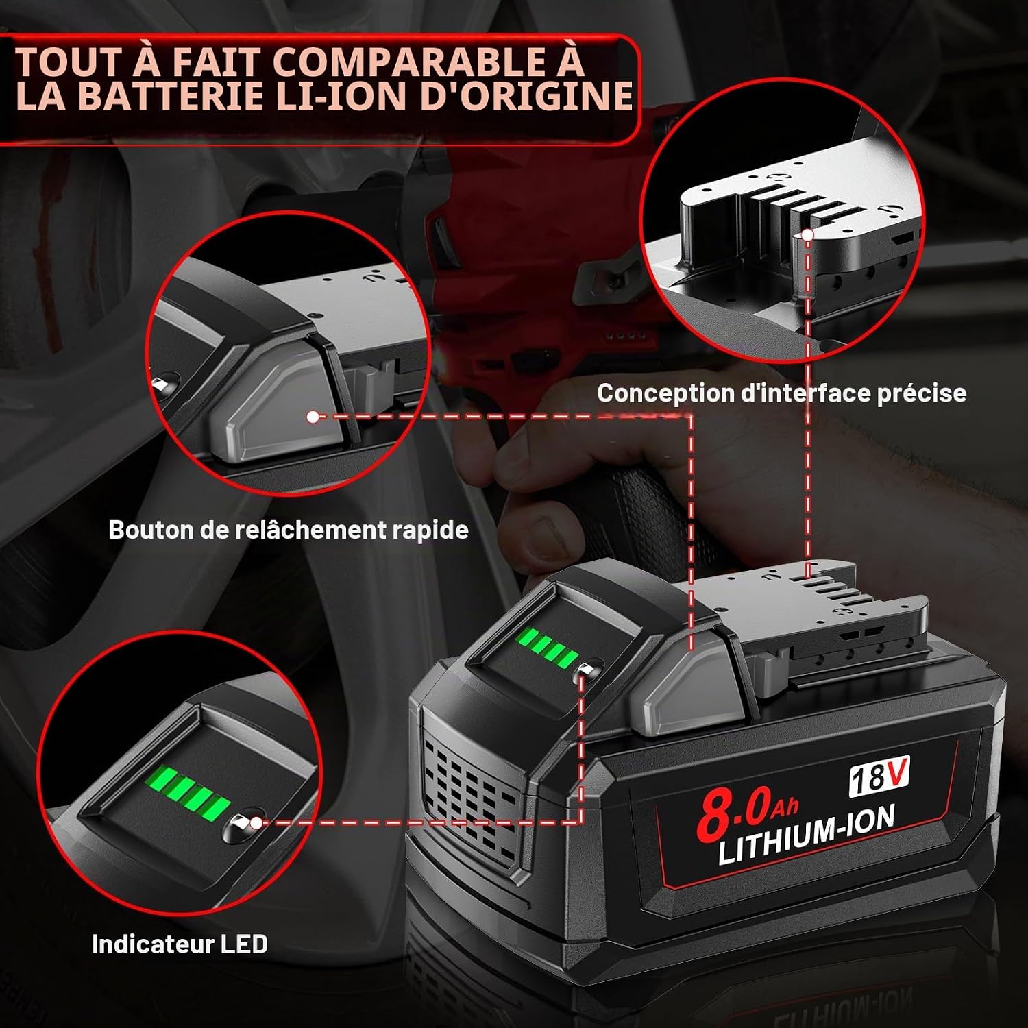 Thumbnail 1 de Powtree 2 x 18 V 8,0 Ah reserveaccu’s met 4 A-oplader voor Milwaukee