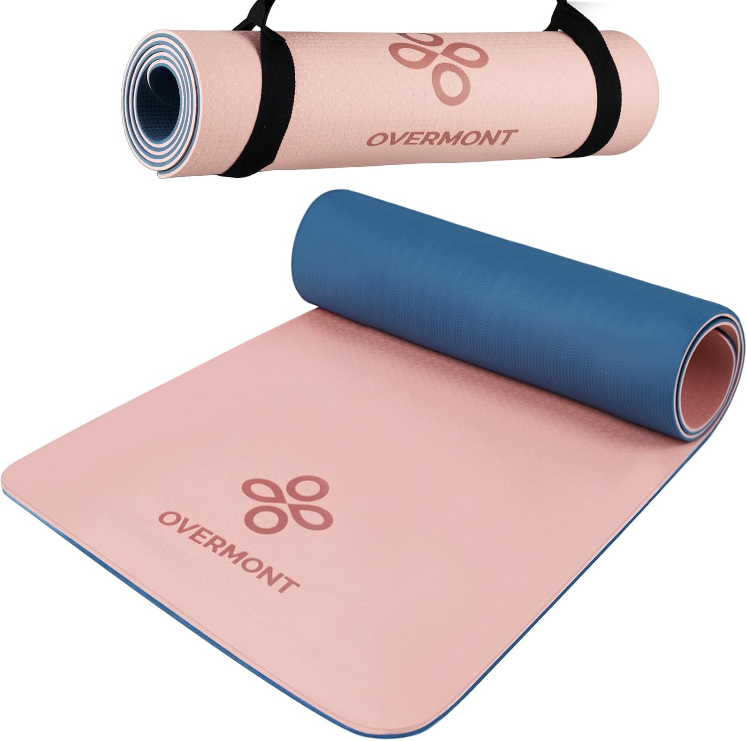 Detalle de OVERMONT Yogamat Pink TPE Yoga Mat, 8 mm, Dual-Sided Grip, 72 x 24 in