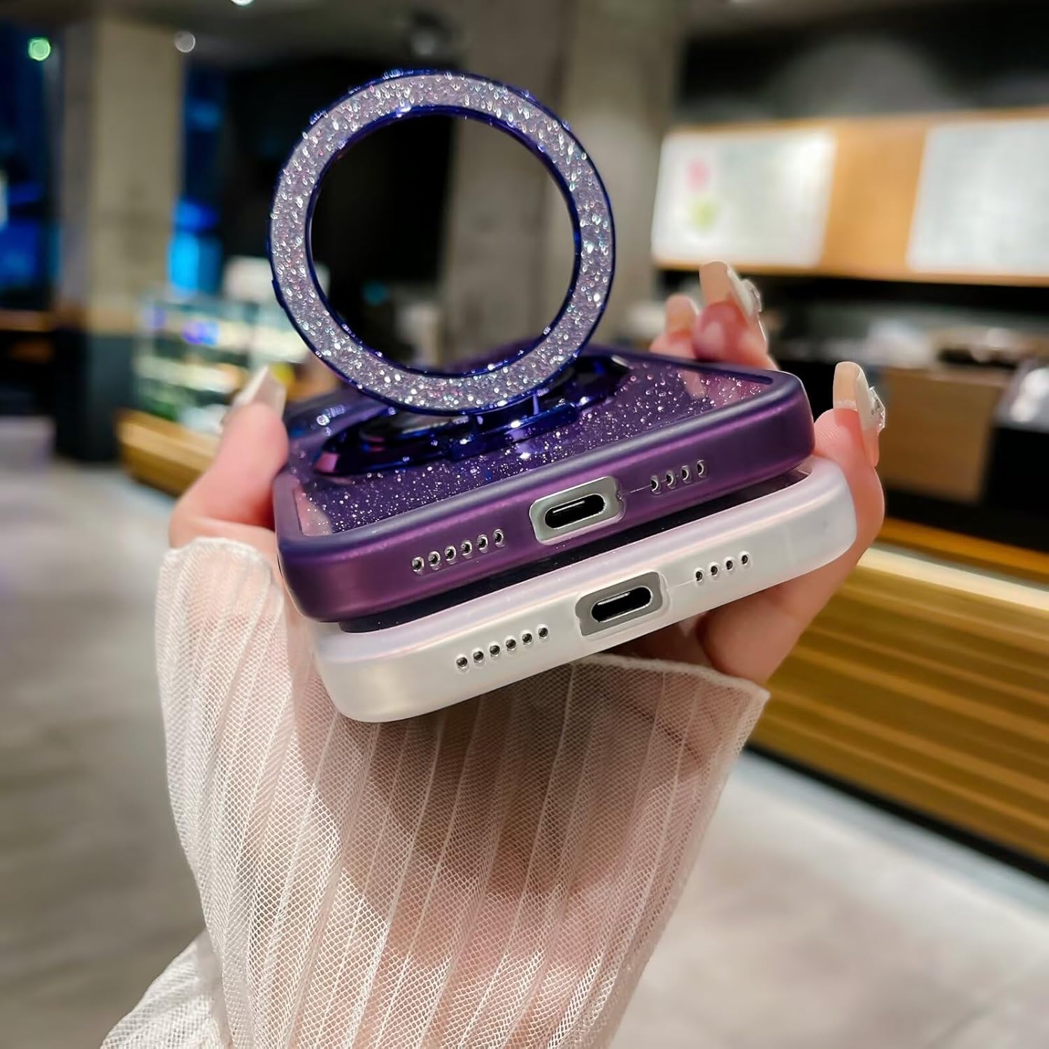 Detalle de HAONANDE Magnetisch Glitzer Hülle für Honor X6B – Klar mit Glitzer, Kameraschutz und Ringständer