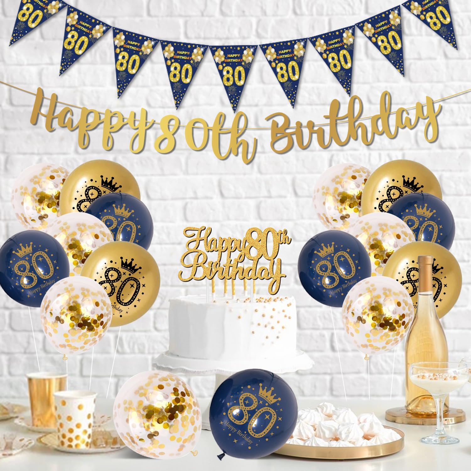 Thumbnail 4 de Men's 80th Birthday Decorations Blue and Gold Banner ๐