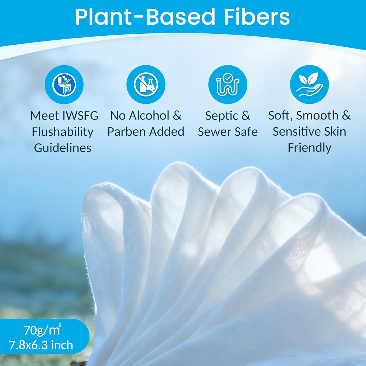 Detalle 2 de Wonderful Flushable Wipes Unscented 360-Count (6-Pack): Plant-Based, Sewer & Septic Safe