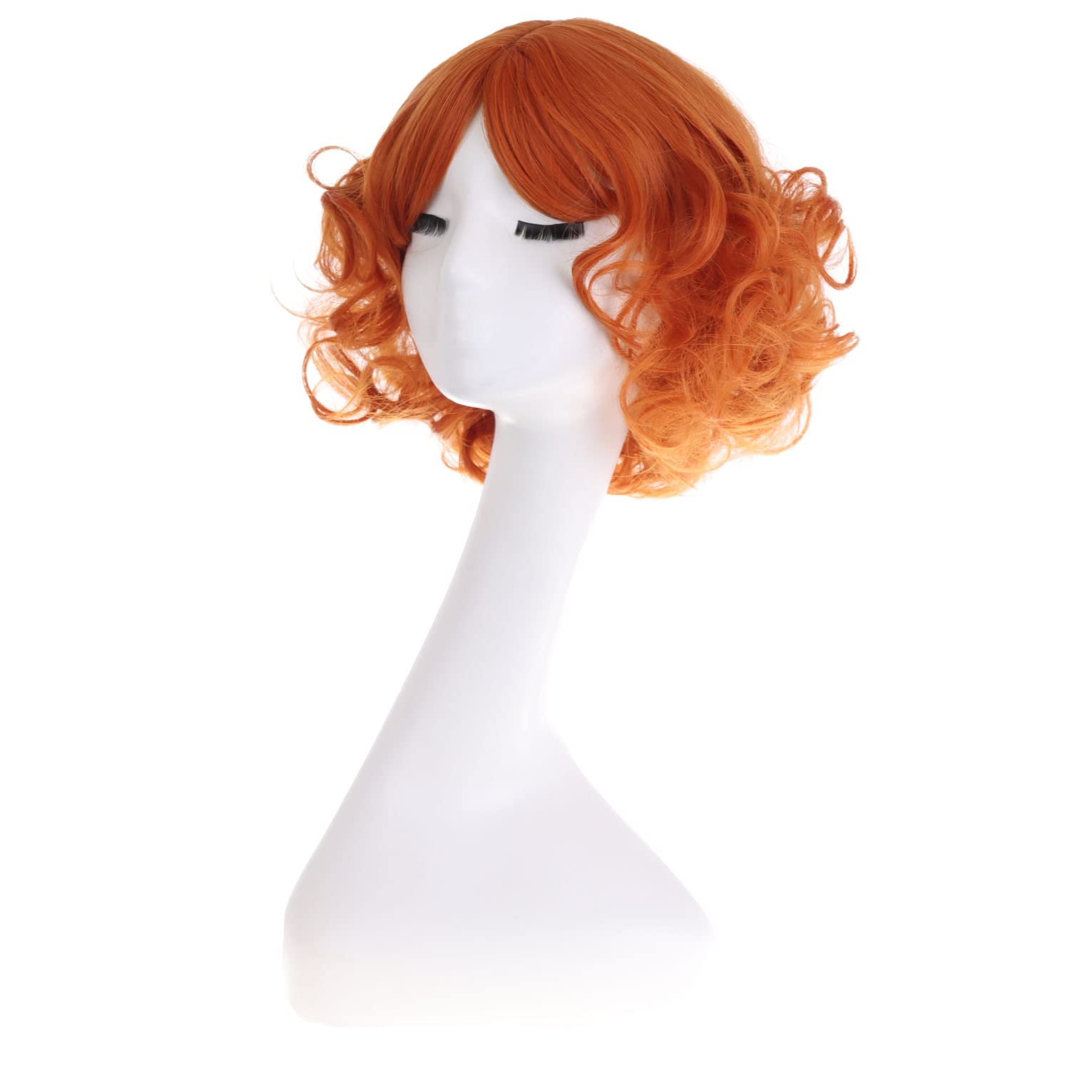 Detalle de MAGQOO MG0138 Dark Orange Wig with Bangs, 12-Inch Curly Synthetic Hair