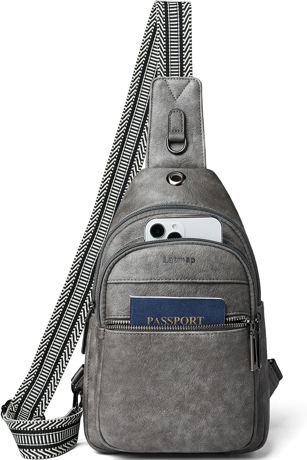 Detalle de LATMAP Sling Bag for Women and Men – Leather Small Crossbody/Chest Bag, Water-Resistant Mini Backpack