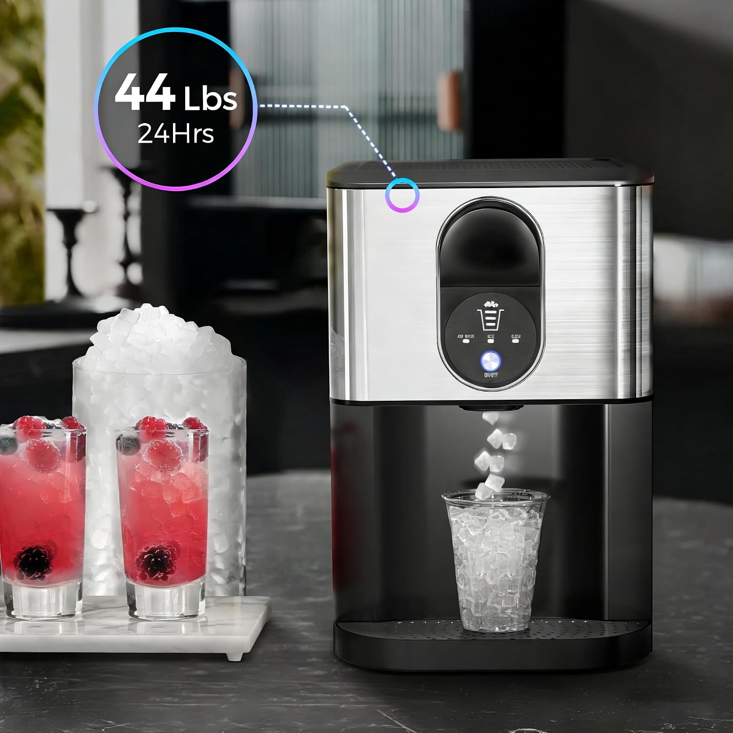 Detalle de Kismile HZB-20DN Nugget Ice Maker, 44 lb/24h, Self-Cleaning, Silver