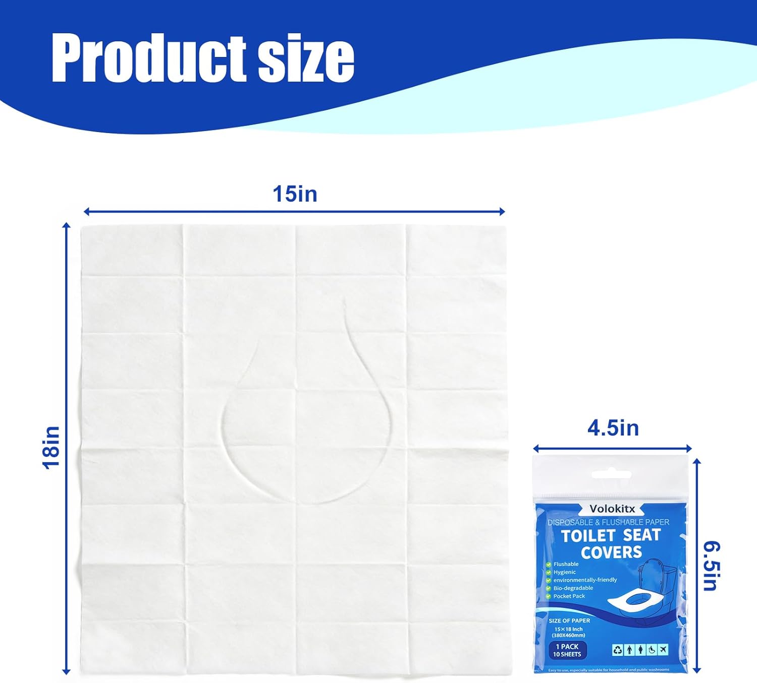 Detalle de Volokitx DSC-D Disposable Toilet Seat Covers, 120 XL Flushable Paper Covers