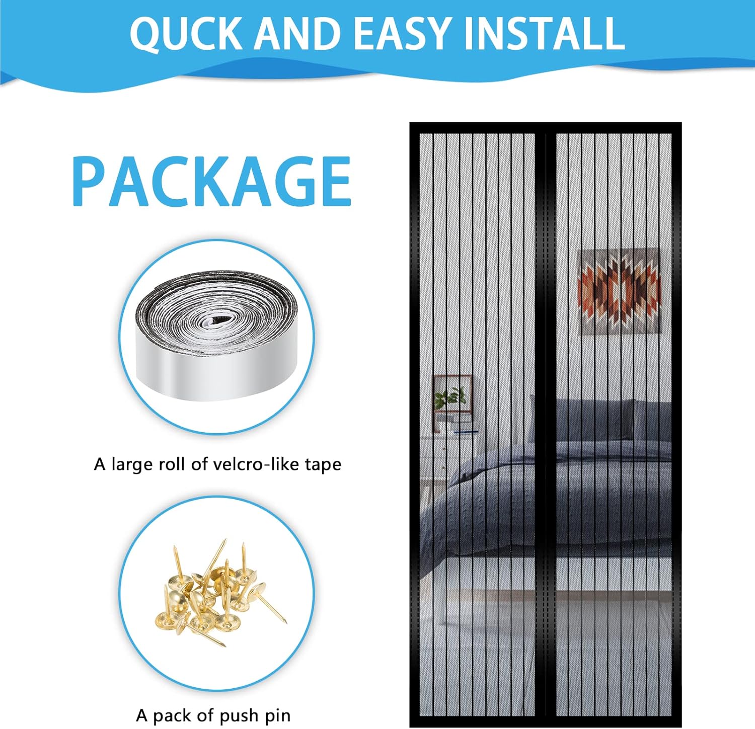 Thumbnail 2 de RnCop Magnetic Screen Door for Doors up to 90 × 200 cm (Black) – Heavy Duty Fly Screen with Self-Sealing Magnet Closure