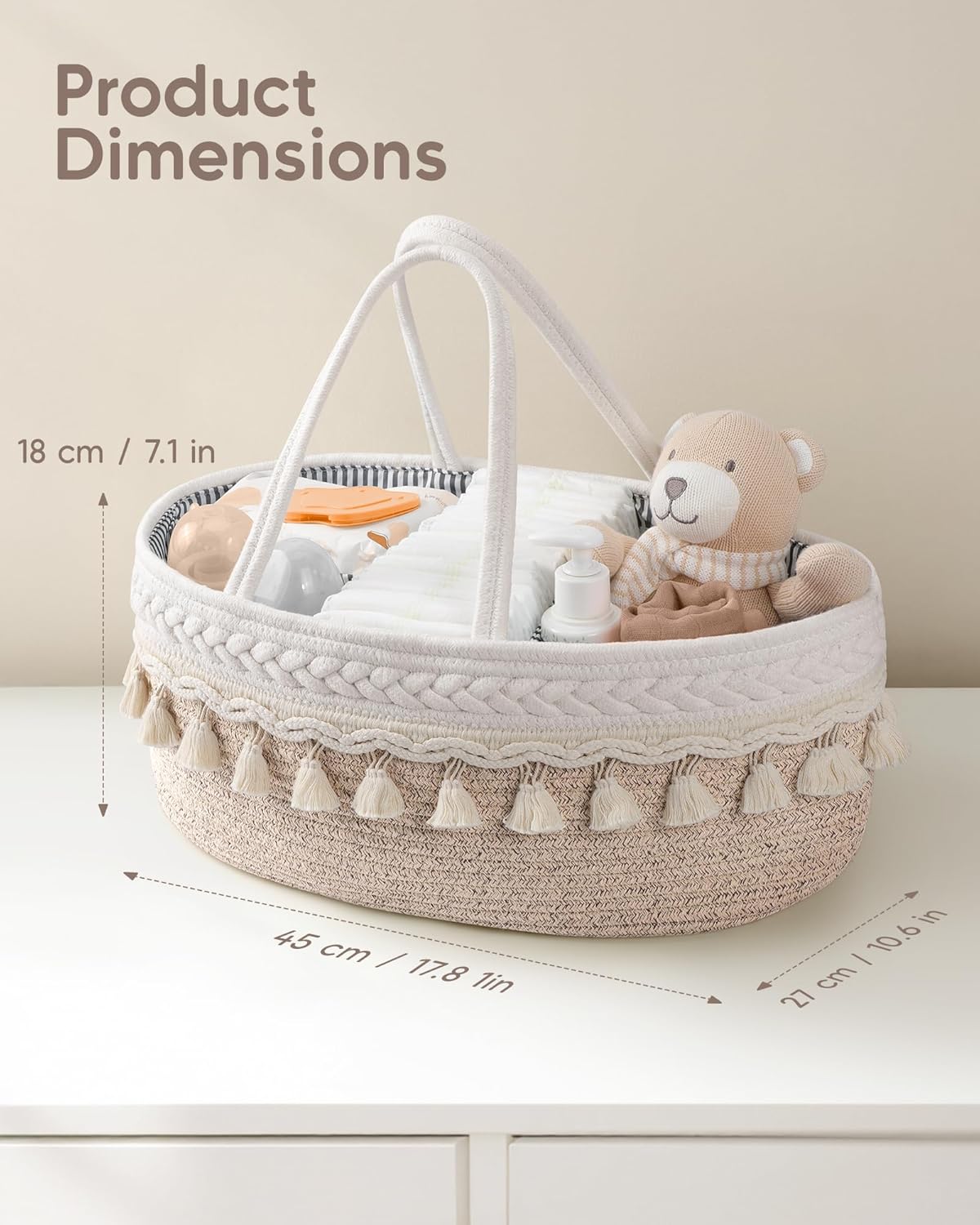 Thumbnail 1 de Maliton Nappy Caddy, Bohemian Large Cotton Rope Diaper Caddy (XL) – Practical Nursery Organisation