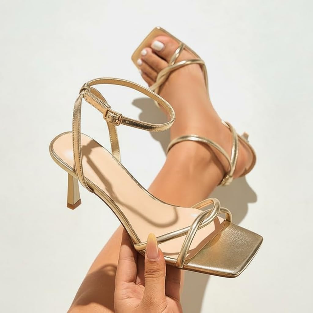 Detalle 2 de Oilyong Women’s Strappy Kitten Heels Sandals with Ankle Strap and Square Open Toe