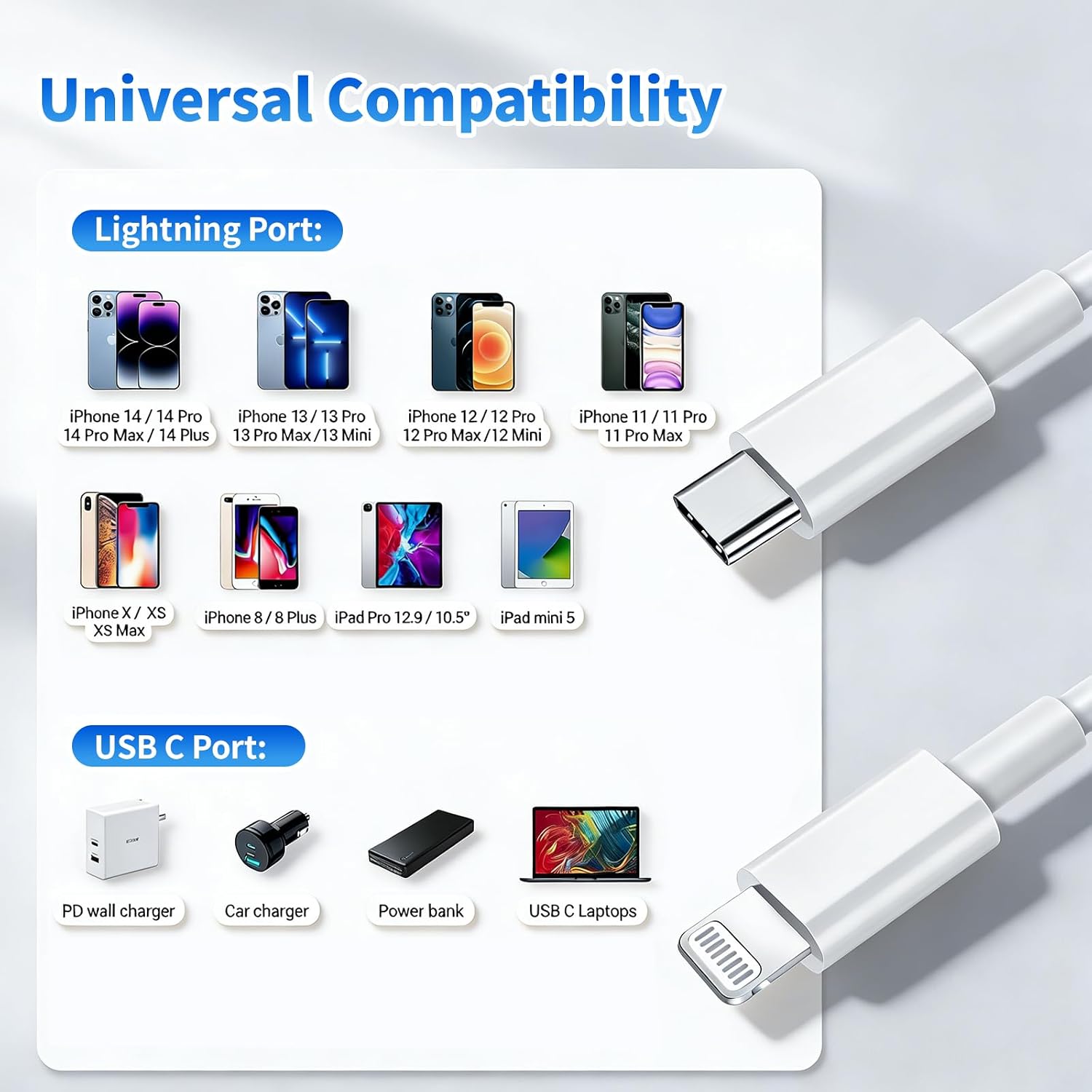 Detalle 2 de Ximytec XimyCable-006 USB-C to Lightning Cables, 3-Pack, 10 ft, MFi-Certified