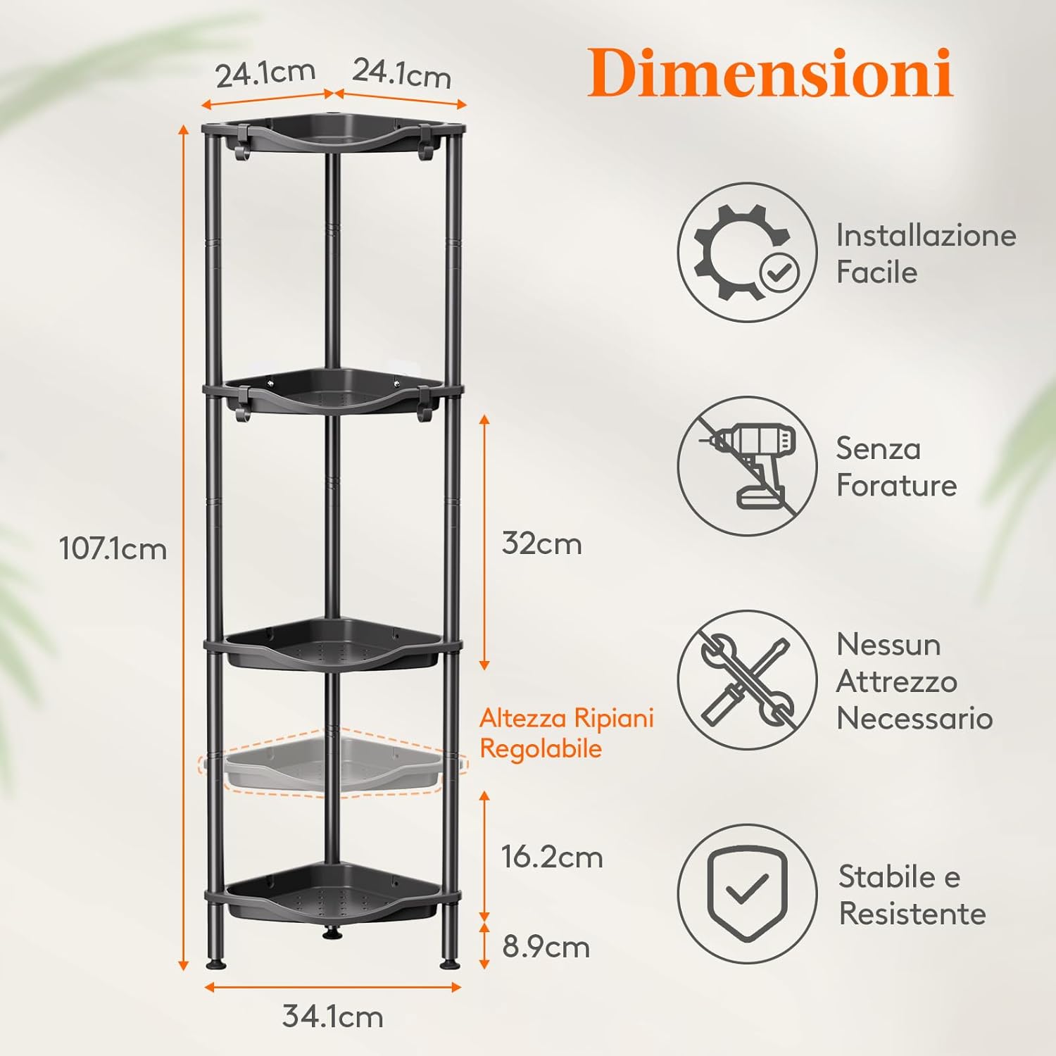Thumbnail 1 de lifewit Mensola Doccia a 4 Livelli senza Foratura con angolo a 90° (34 cm) – organizer nero per sapone, shampoo e accessori