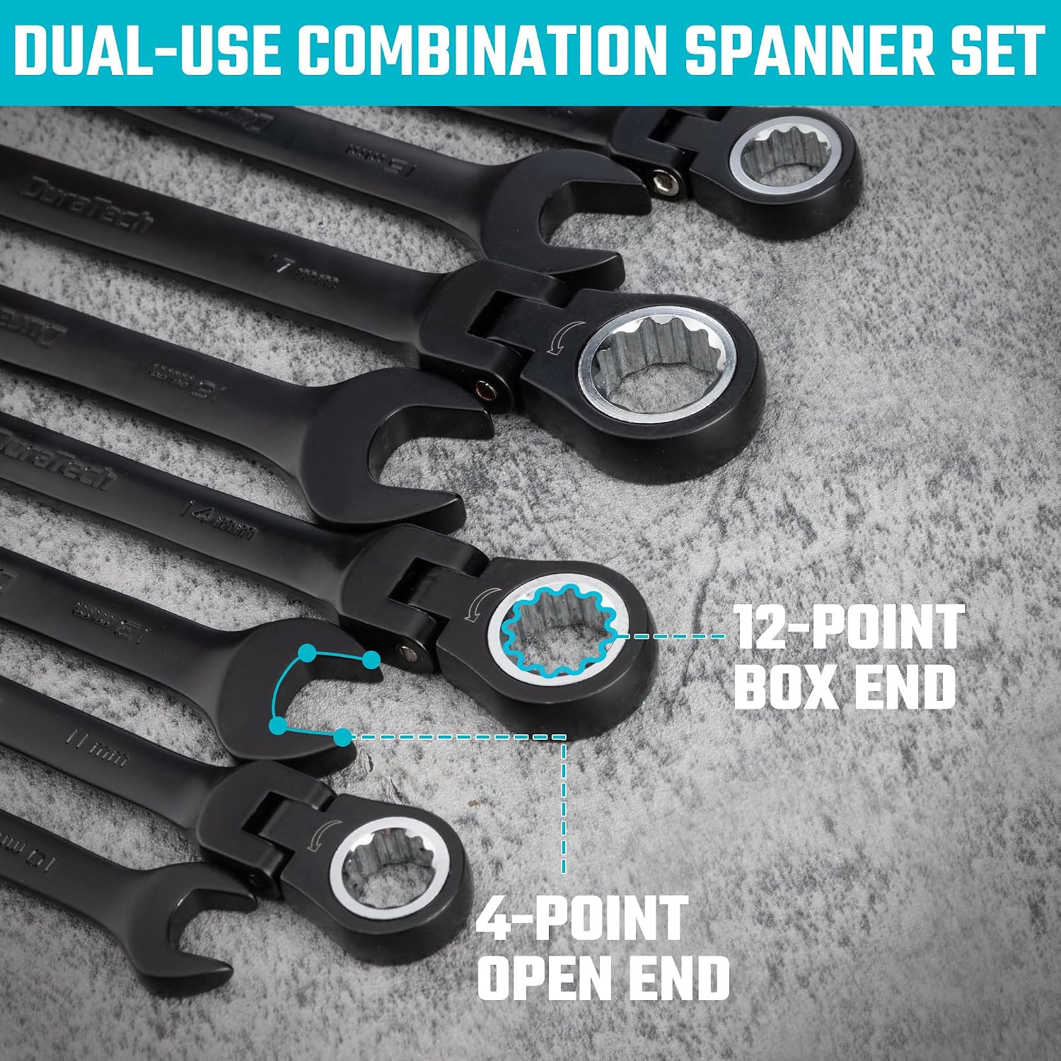 Detalle 2 de DURATECH spärrnyckelsats med flexhuvud, 9 delar, 8–17 mm