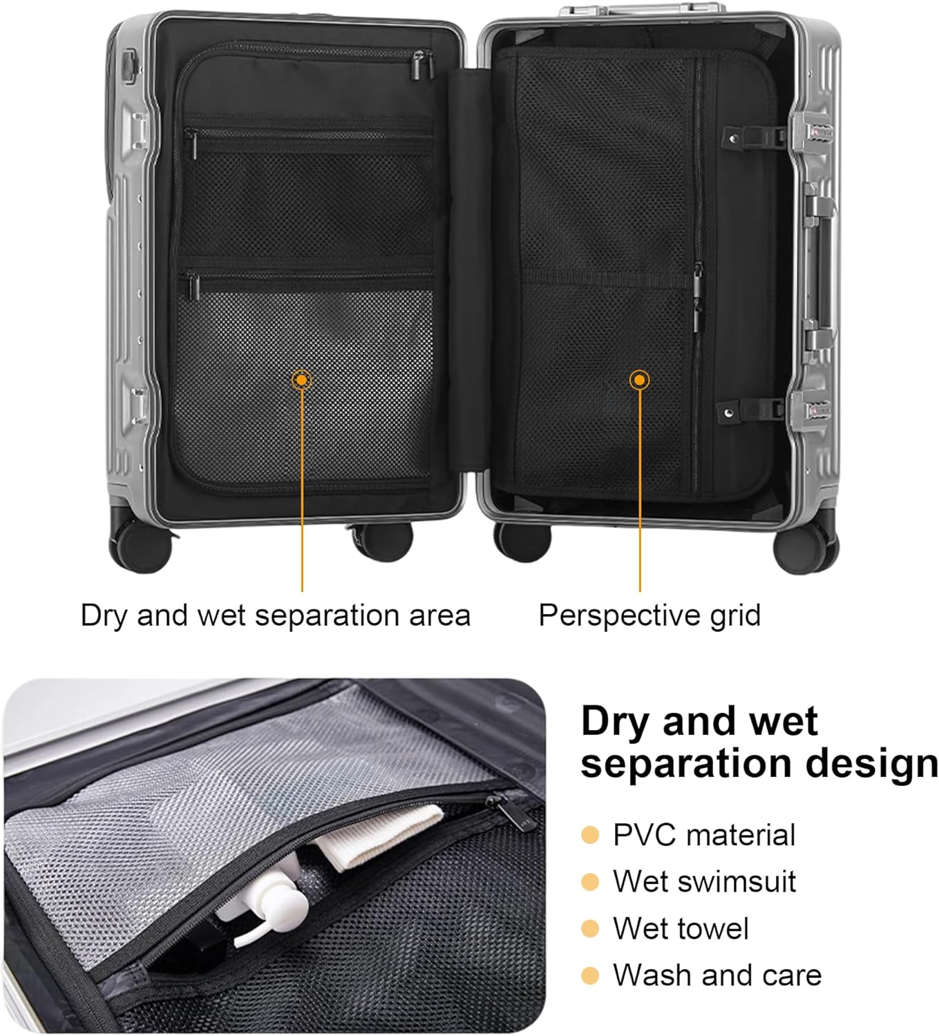 Thumbnail 1 de AIWEINY 20'' Silver Carry-On: TSA Lock, 360° Wheels, Dual-Compartment Hard Shell