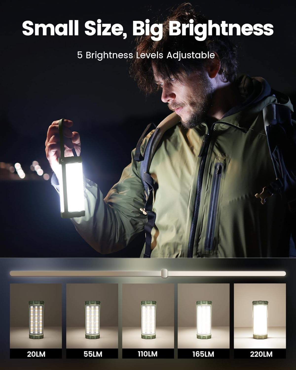 Detalle de Glocusent Lampe Camping rechargeable 106 LED 1200 lm, IP68, 5 modes (dont SOS) – compacte