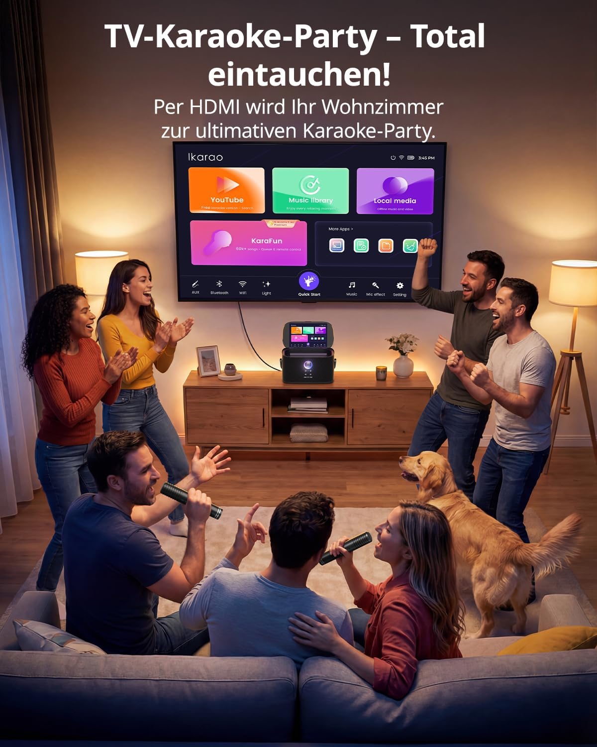Detalle de Ikarao Shell S2 Karaoke-Maschine: Komplettsystem mit Textanzeige, 140 W, Bluetooth, HDMI inkl. KaraFun