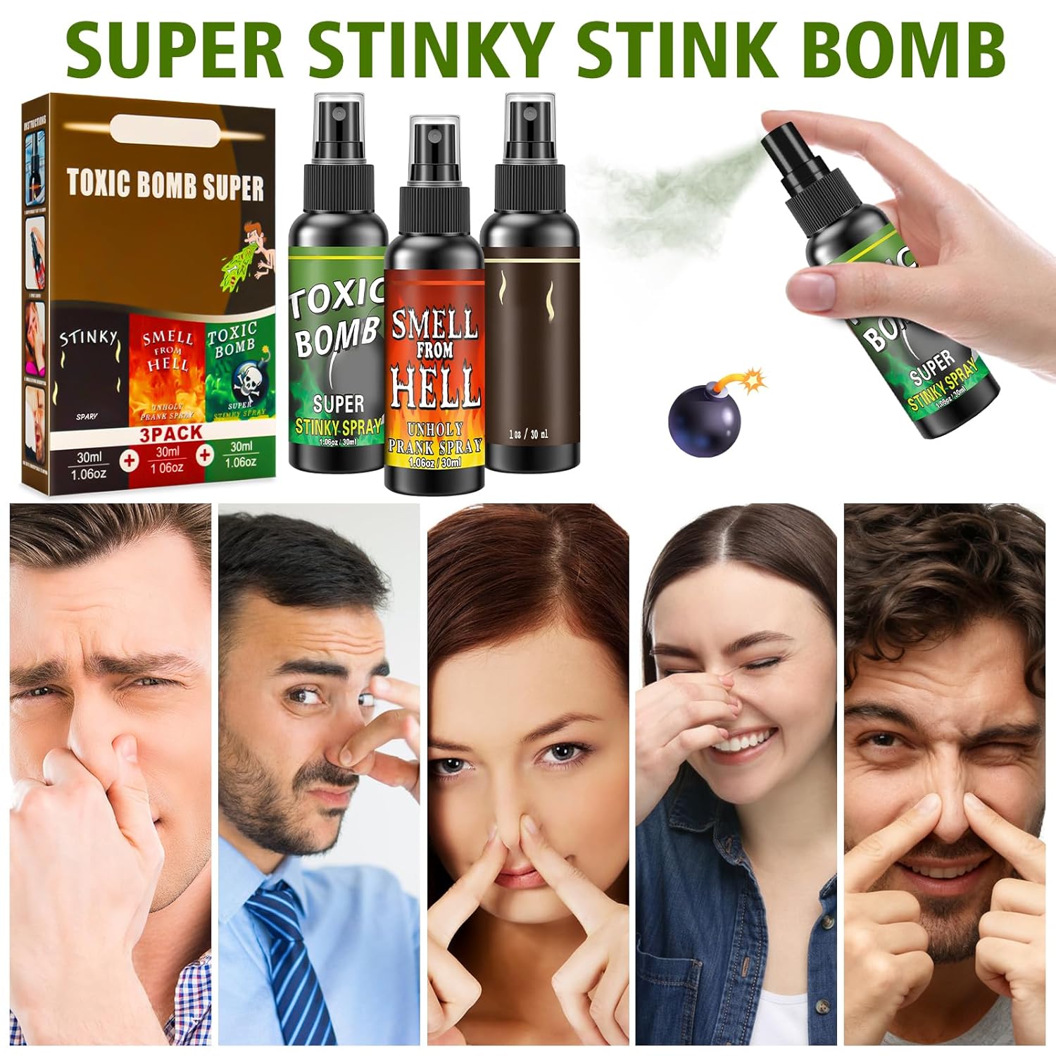 Thumbnail 5 de 3er-Set Furzspray Scherzartikel (Stinkbomben Fart Spray) mit drei Düften – für Erwachsene, Pranks & Partys